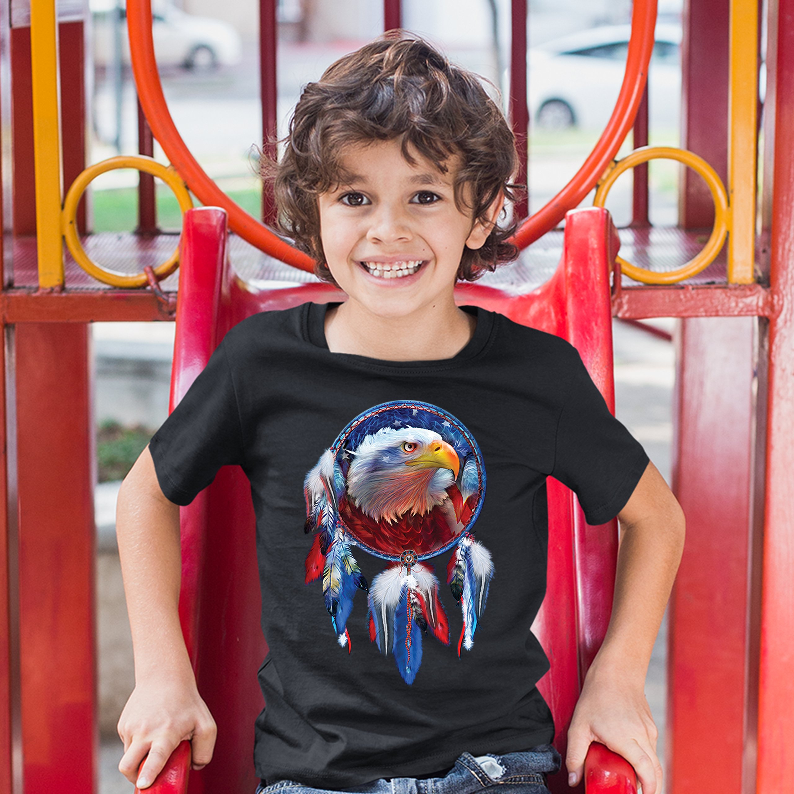 American Bald Eagle Dreamcatcher Youth T-shirt Native American Patriotic Kids - Picture 9 of 29