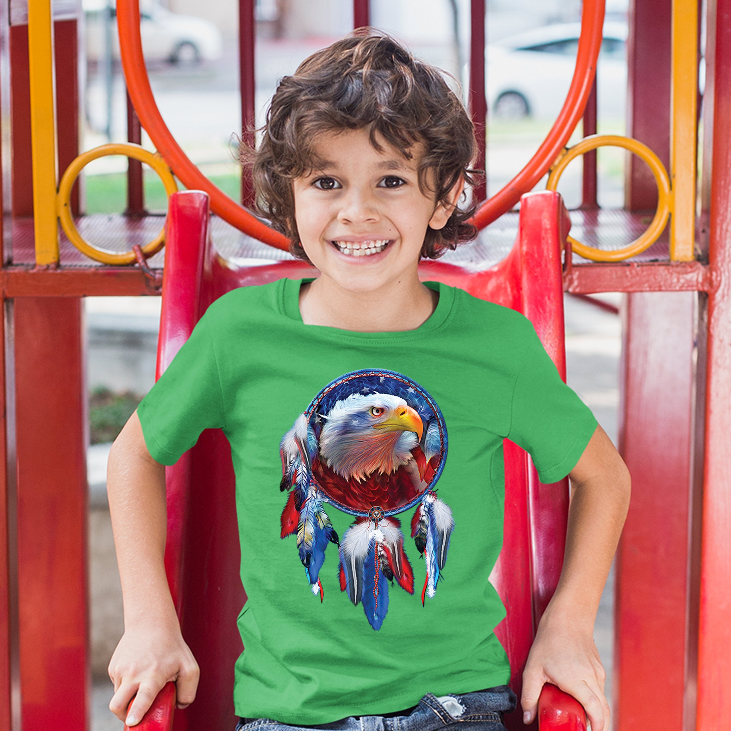 American Bald Eagle Dreamcatcher Youth T-shirt Native American Patriotic Kids - Picture 21 of 29