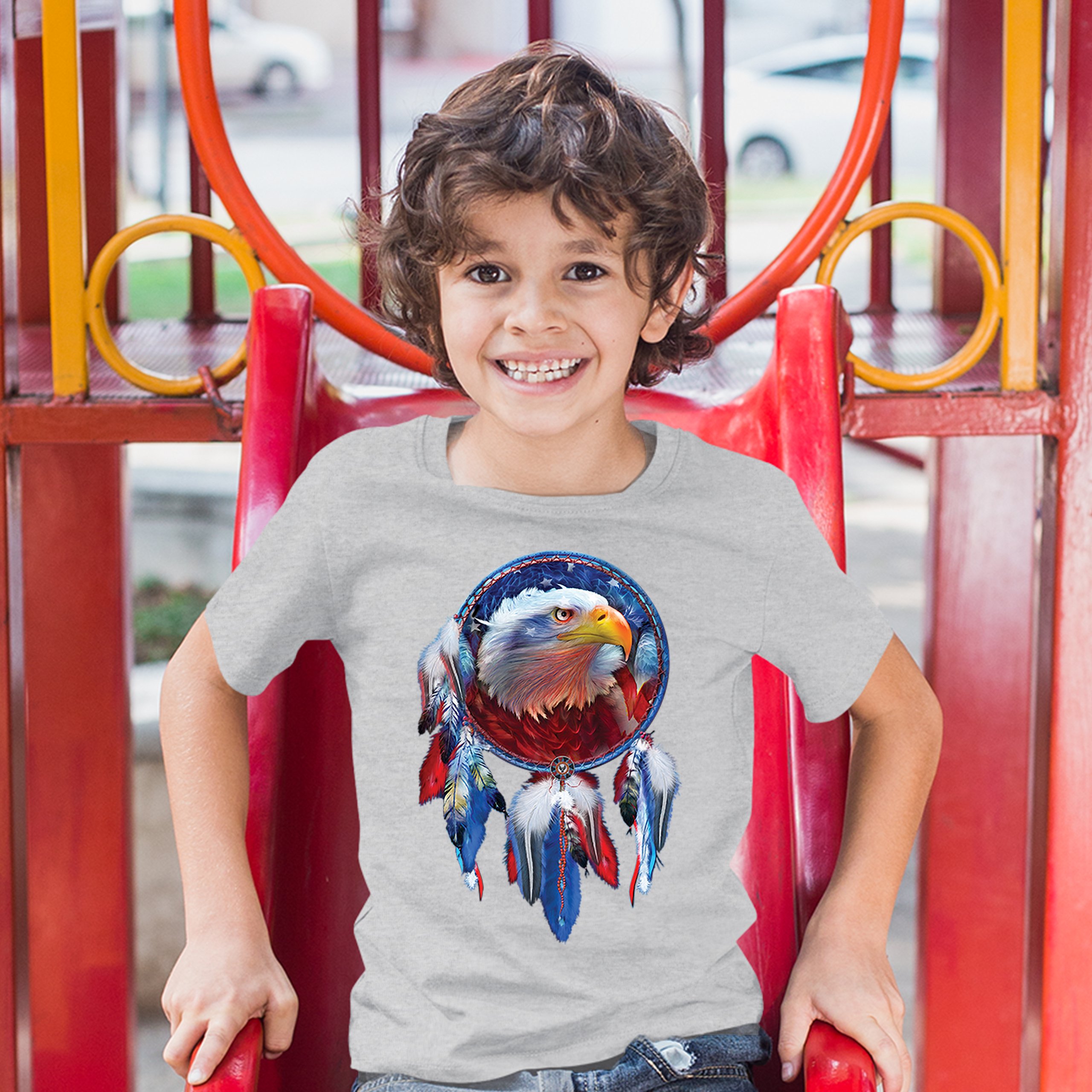 American Bald Eagle Dreamcatcher Youth T-shirt Native American Patriotic Kids - Picture 13 of 29