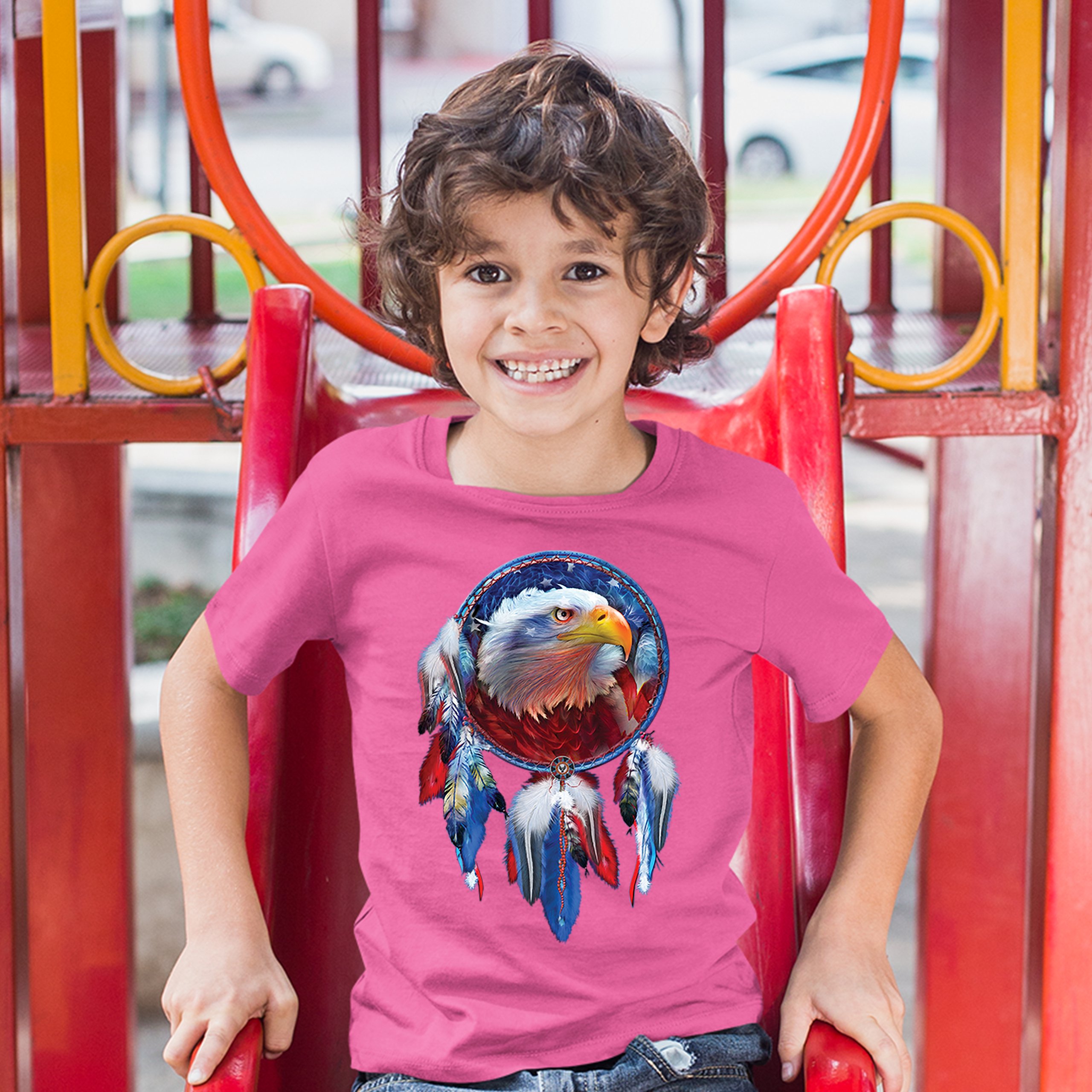 American Bald Eagle Dreamcatcher Youth T-shirt Native American Patriotic Kids - Picture 29 of 29