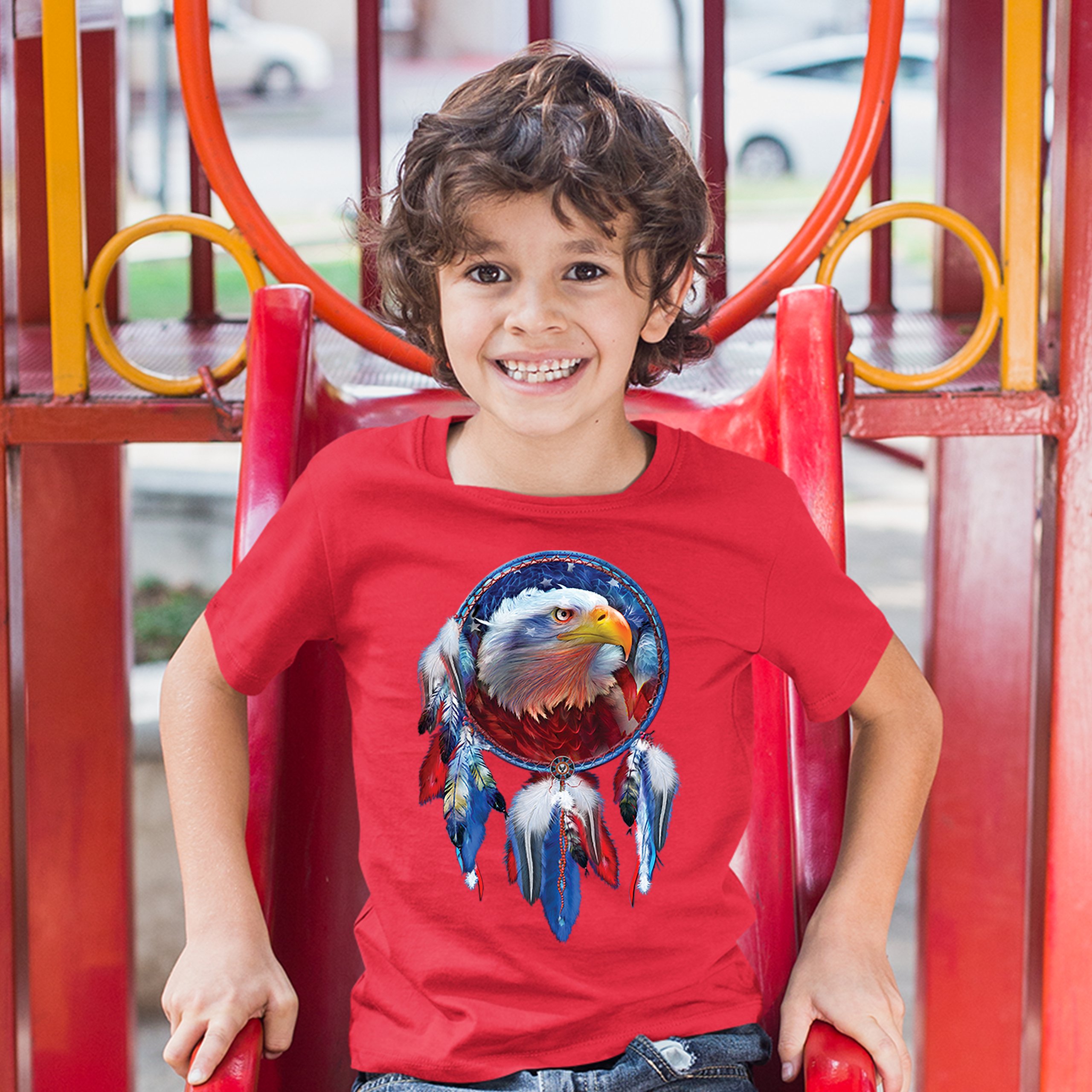 American Bald Eagle Dreamcatcher Youth T-shirt Native American Patriotic Kids - Picture 17 of 29