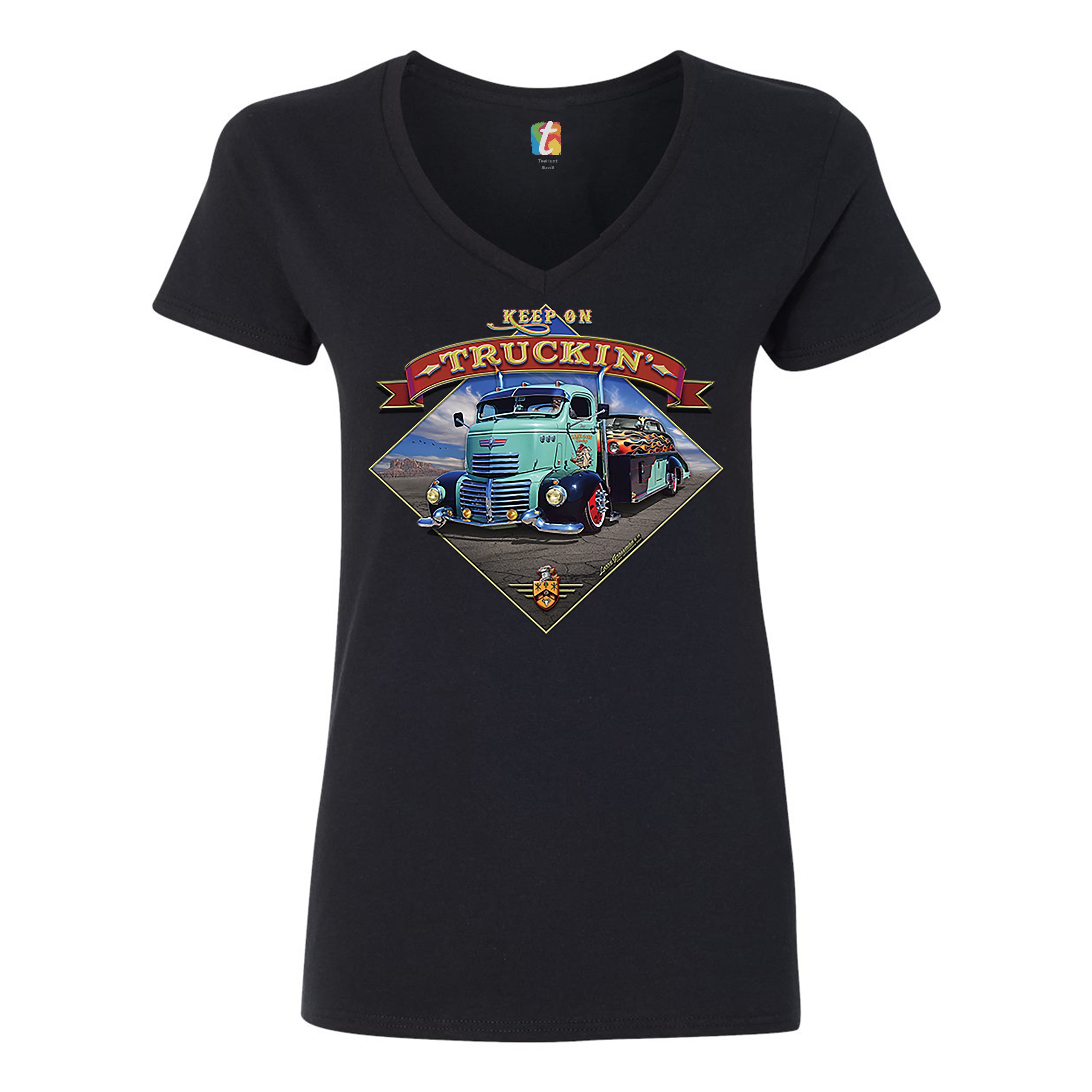Keep on Truckin Women's V-Neck T-shirt Route 66 Retro Vintage Truck ...