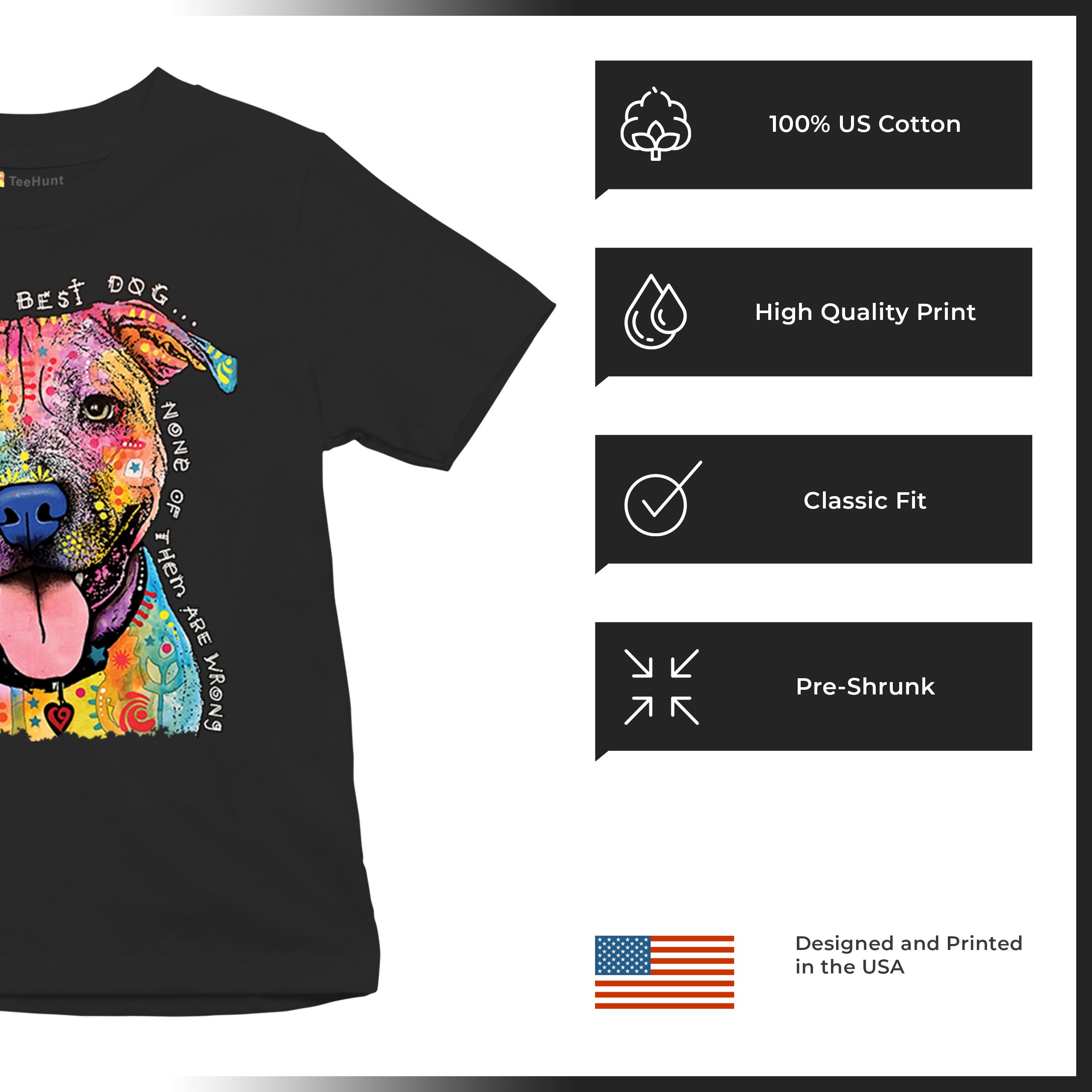 Dean Russo Colorful Pit Bull Youth T-shirt Everyone Has Best Dogs Kids - Picture 7 of 50