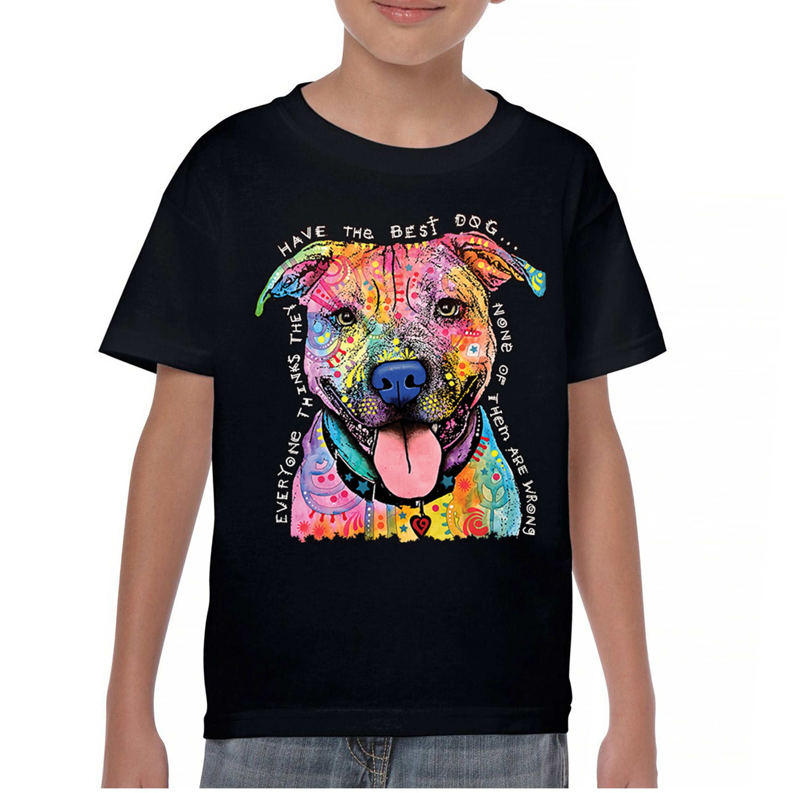 Dean Russo Colorful Pit Bull Youth T-shirt Everyone Has Best Dogs Kids - Picture 2 of 50