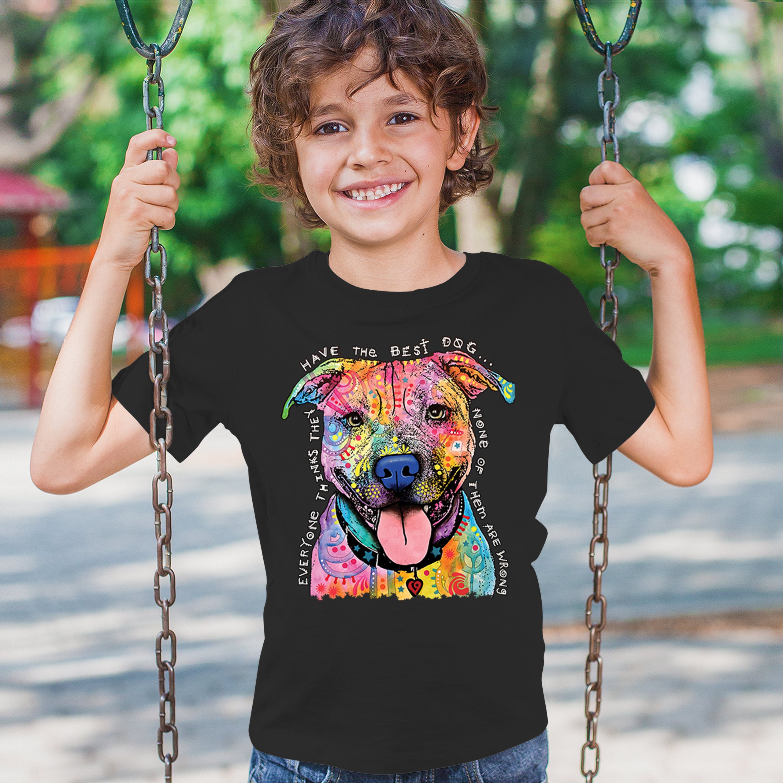 Dean Russo Colorful Pit Bull Youth T-shirt Everyone Has Best Dogs Kids - Picture 5 of 50