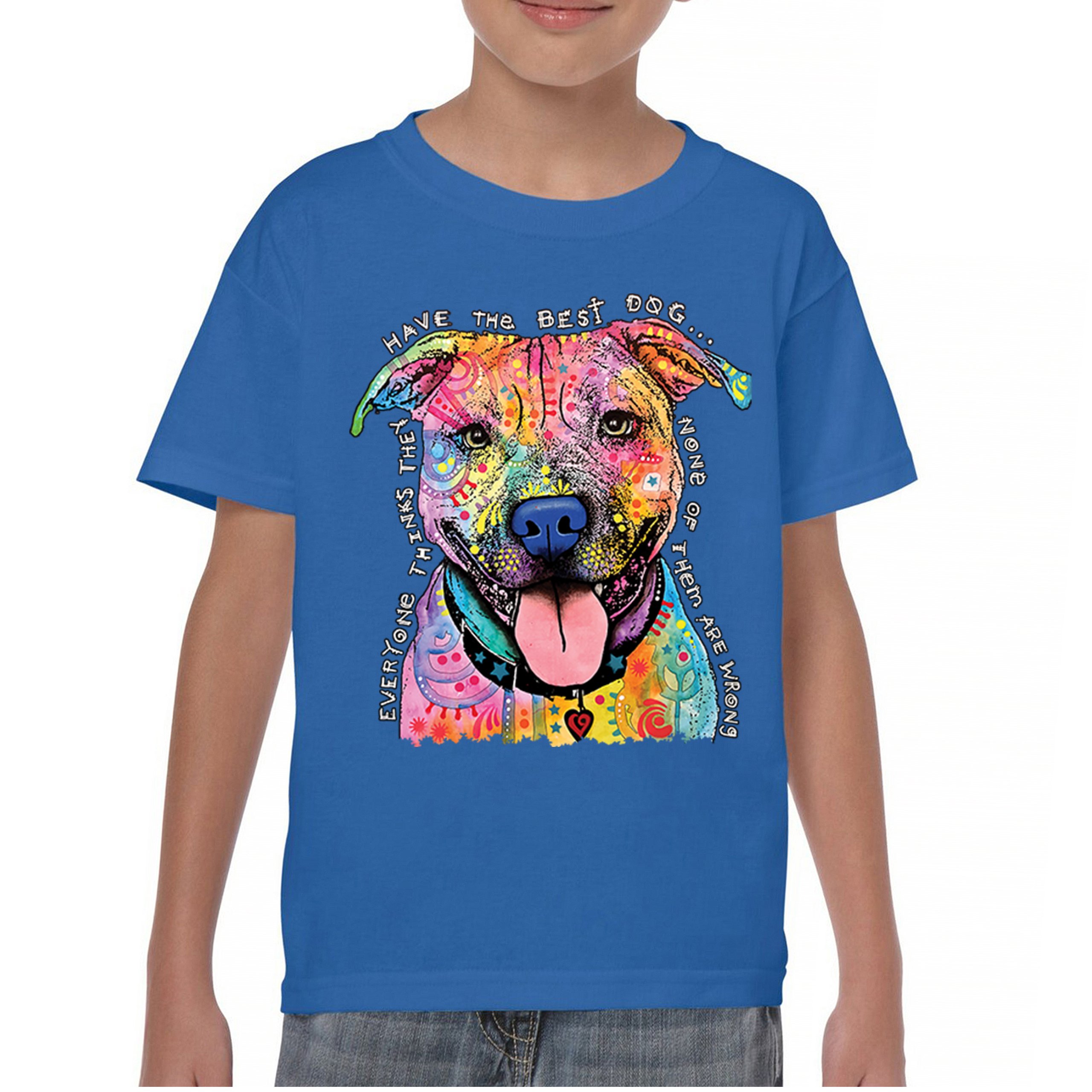Dean Russo Colorful Pit Bull Youth T-shirt Everyone Has Best Dogs Kids - Picture 37 of 50