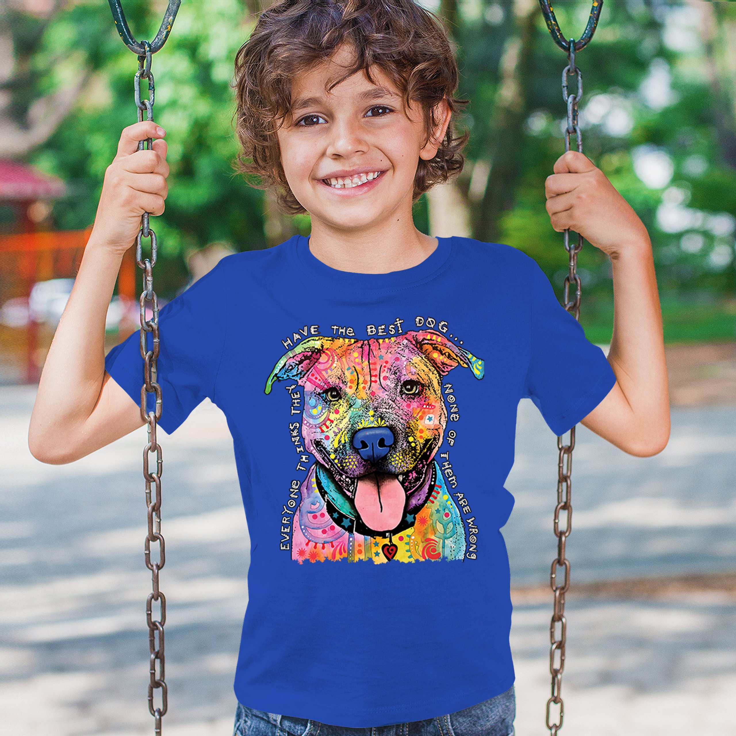 Dean Russo Colorful Pit Bull Youth T-shirt Everyone Has Best Dogs Kids - Picture 40 of 50