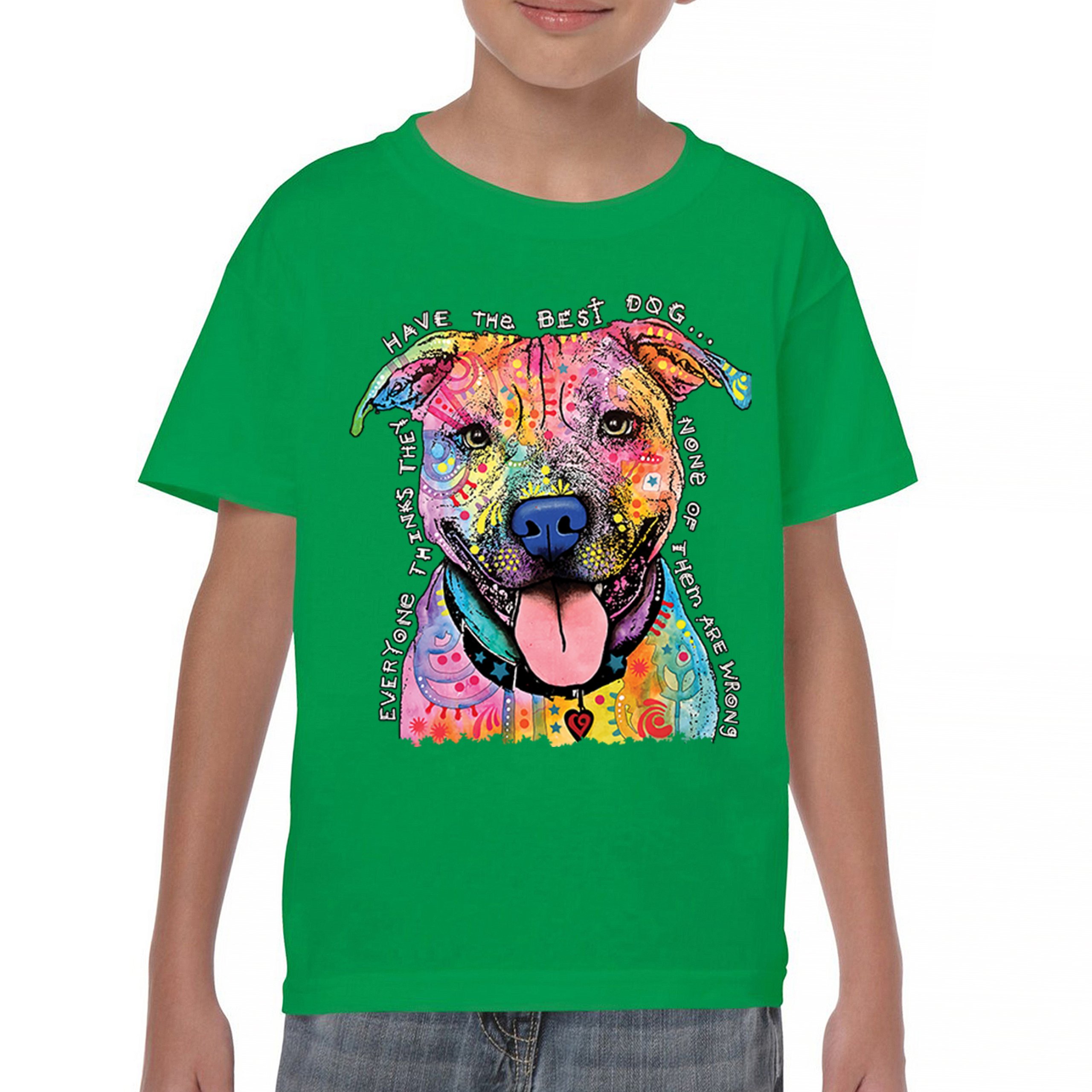 Dean Russo Colorful Pit Bull Youth T-shirt Everyone Has Best Dogs Kids - Picture 30 of 50