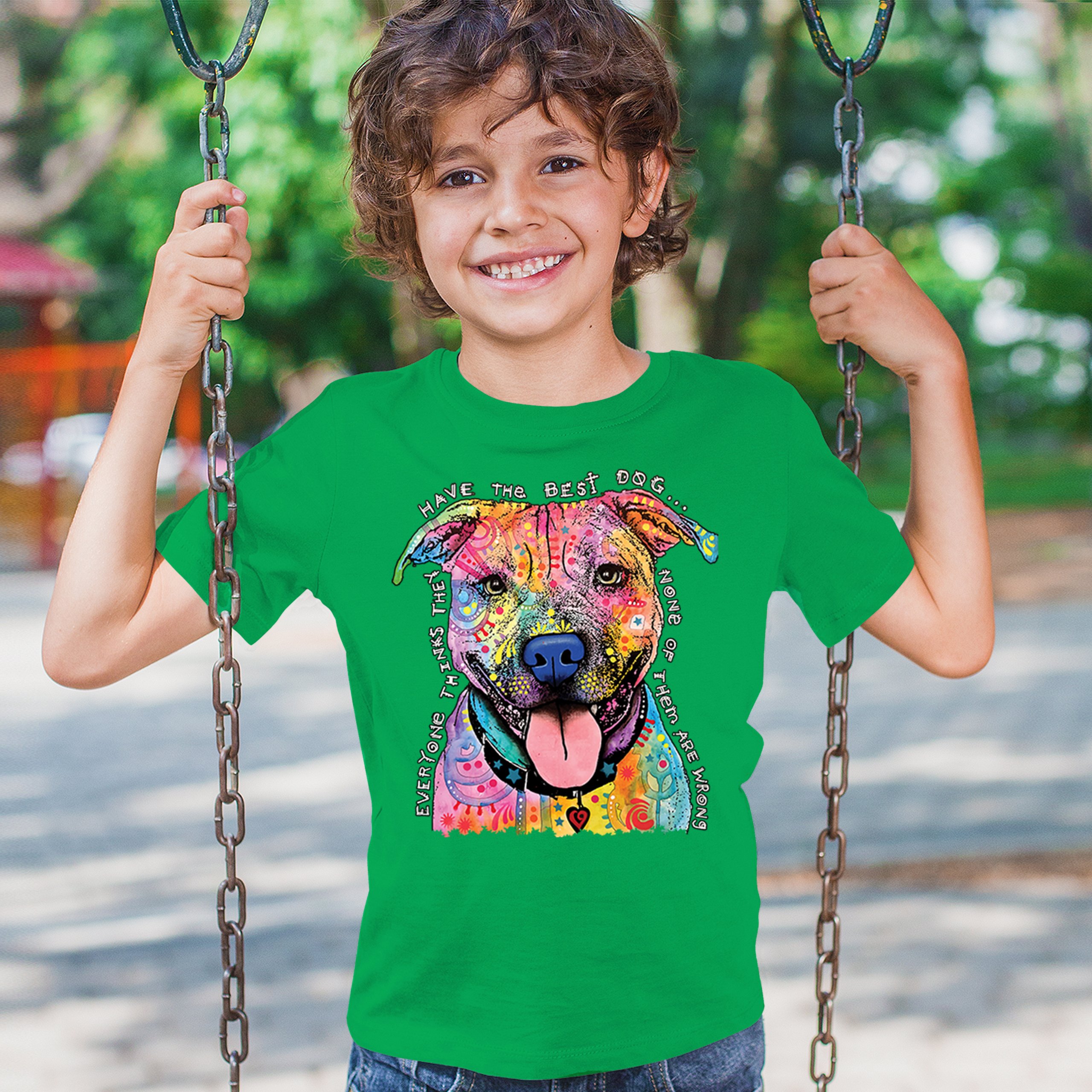 Dean Russo Colorful Pit Bull Youth T-shirt Everyone Has Best Dogs Kids - Picture 33 of 50