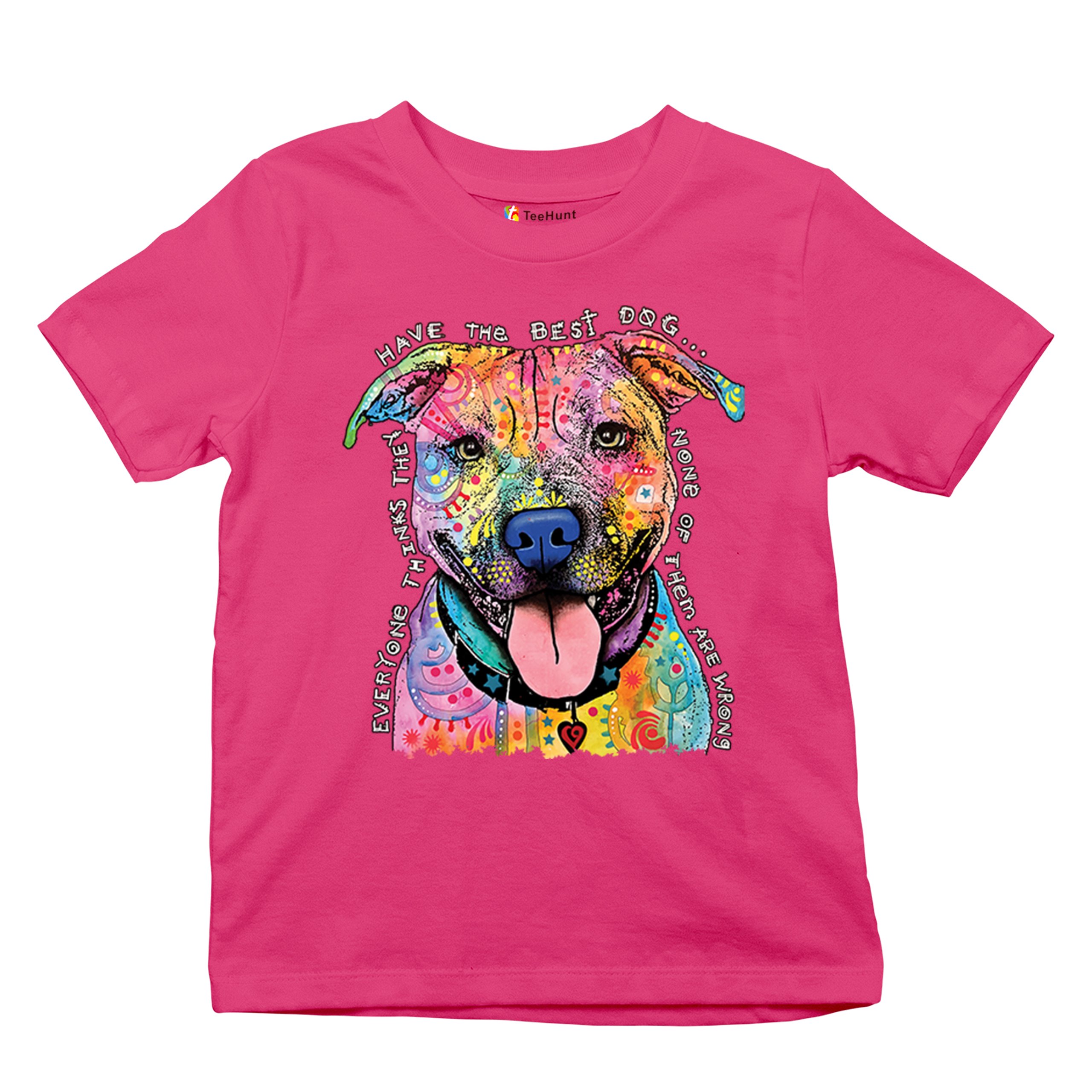 Dean Russo Colorful Pit Bull Youth T-shirt Everyone Has Best Dogs Kids - Picture 48 of 50