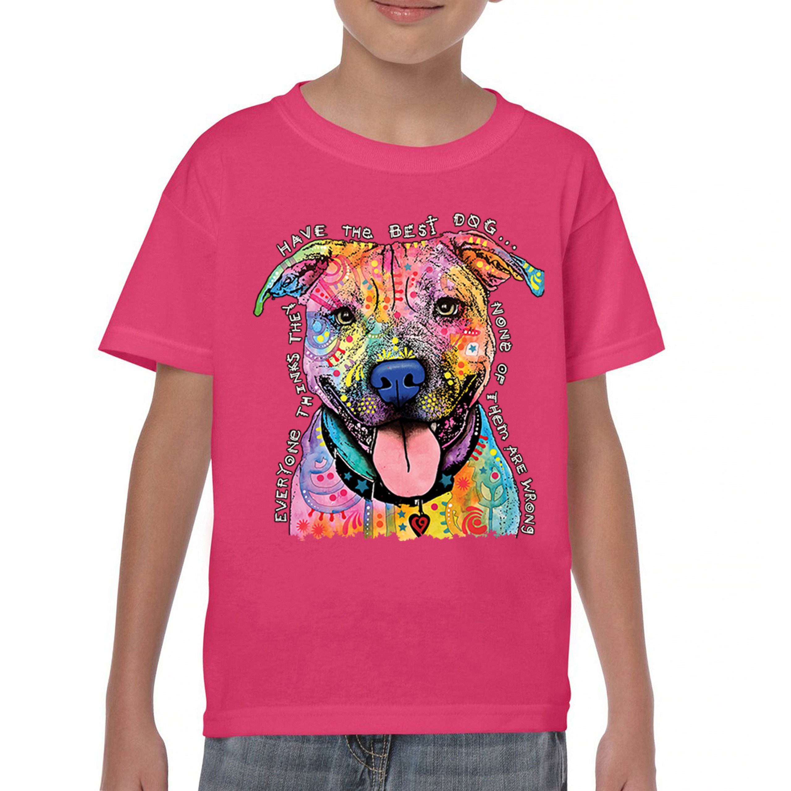 Dean Russo Colorful Pit Bull Youth T-shirt Everyone Has Best Dogs Kids - Picture 44 of 50