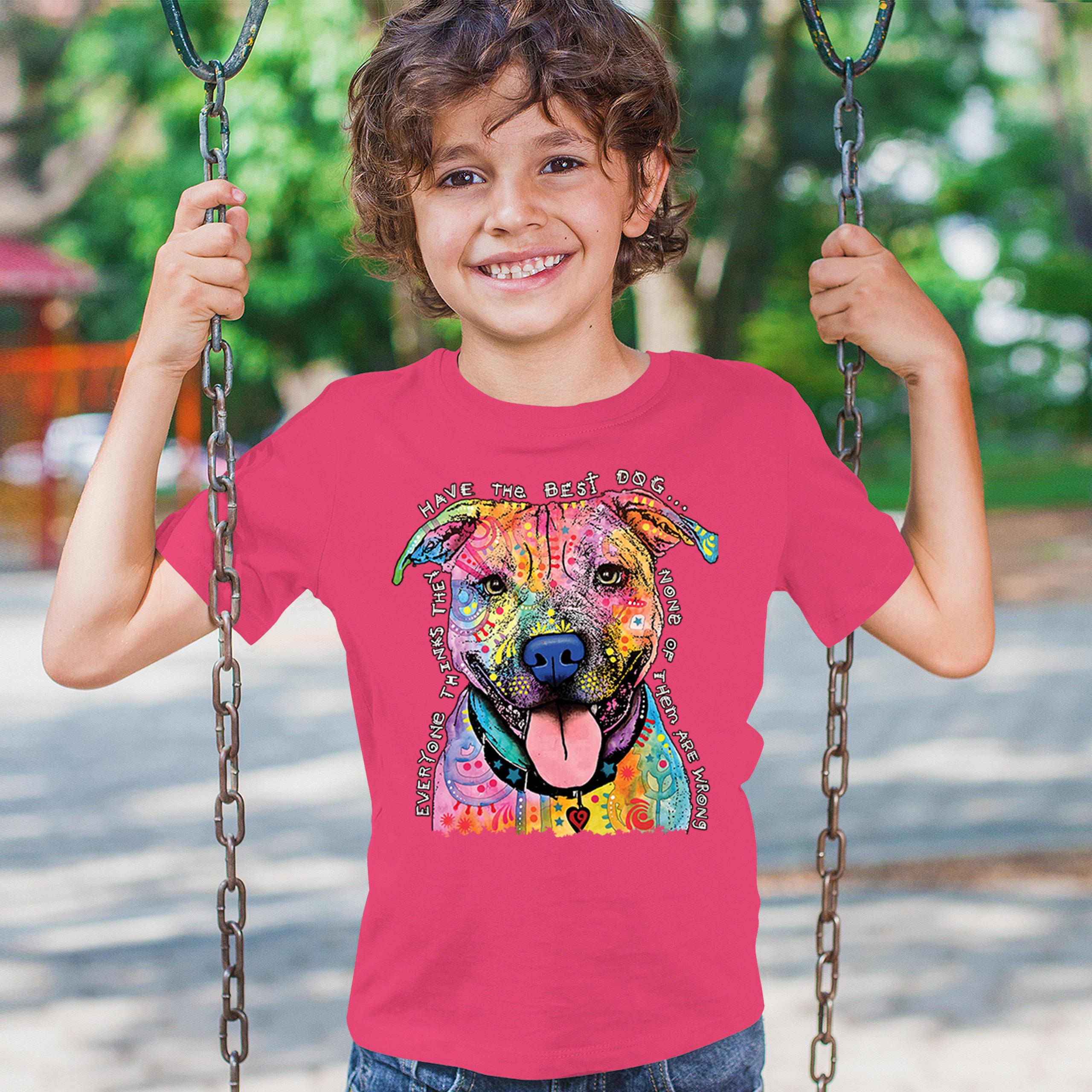 Dean Russo Colorful Pit Bull Youth T-shirt Everyone Has Best Dogs Kids - Picture 47 of 50