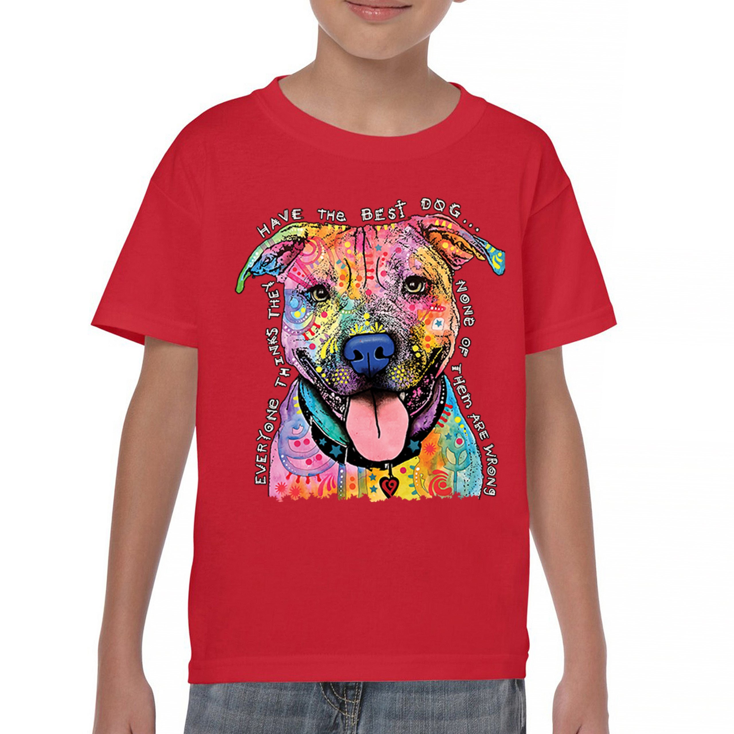 Dean Russo Colorful Pit Bull Youth T-shirt Everyone Has Best Dogs Kids - Picture 16 of 50