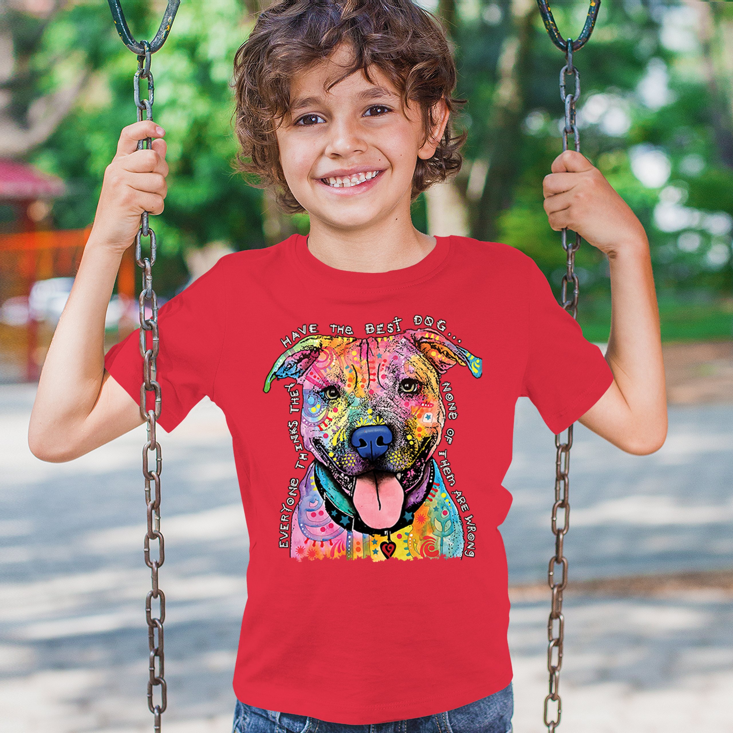 Dean Russo Colorful Pit Bull Youth T-shirt Everyone Has Best Dogs Kids - Picture 19 of 50