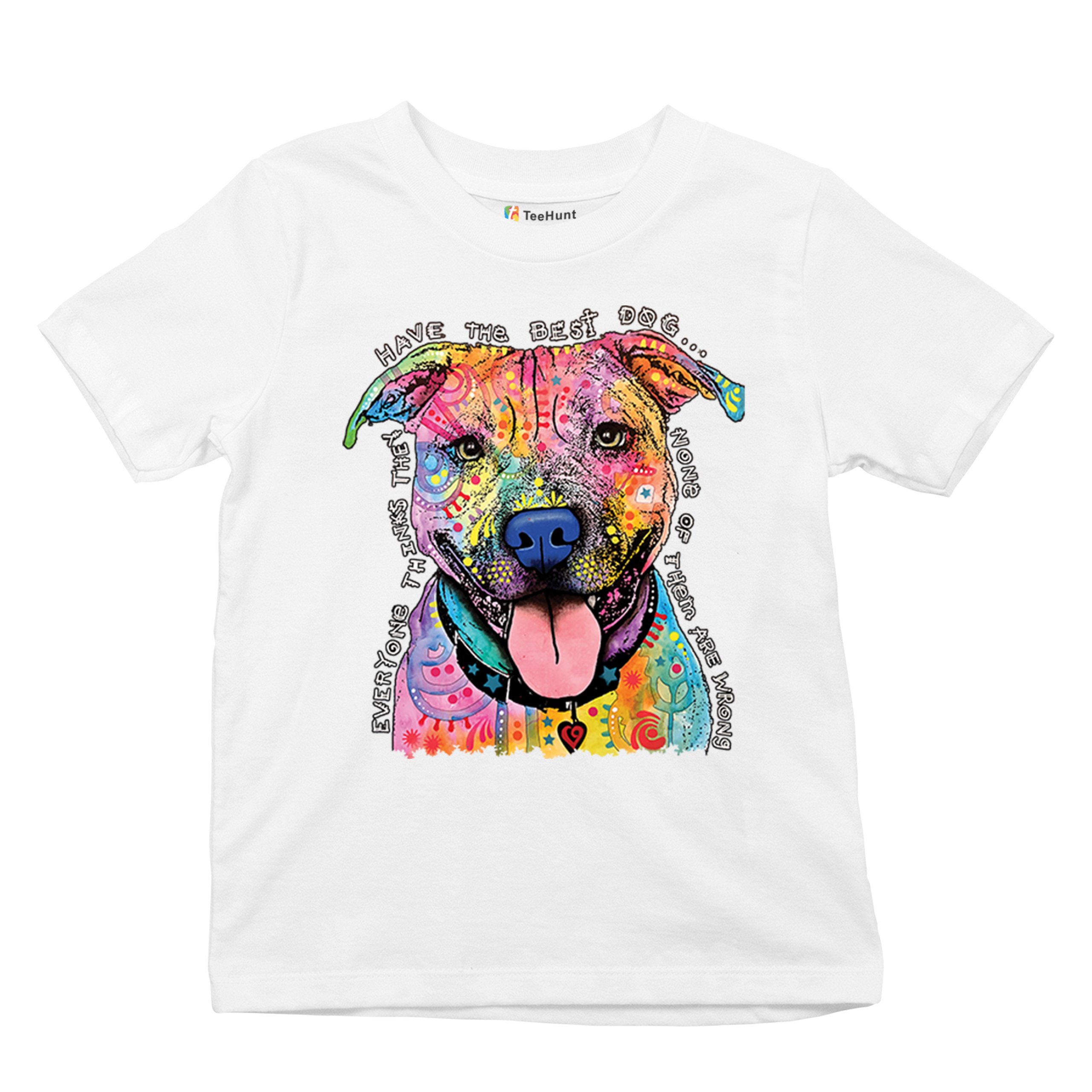 Dean Russo Colorful Pit Bull Youth T-shirt Everyone Has Best Dogs Kids - Picture 27 of 50