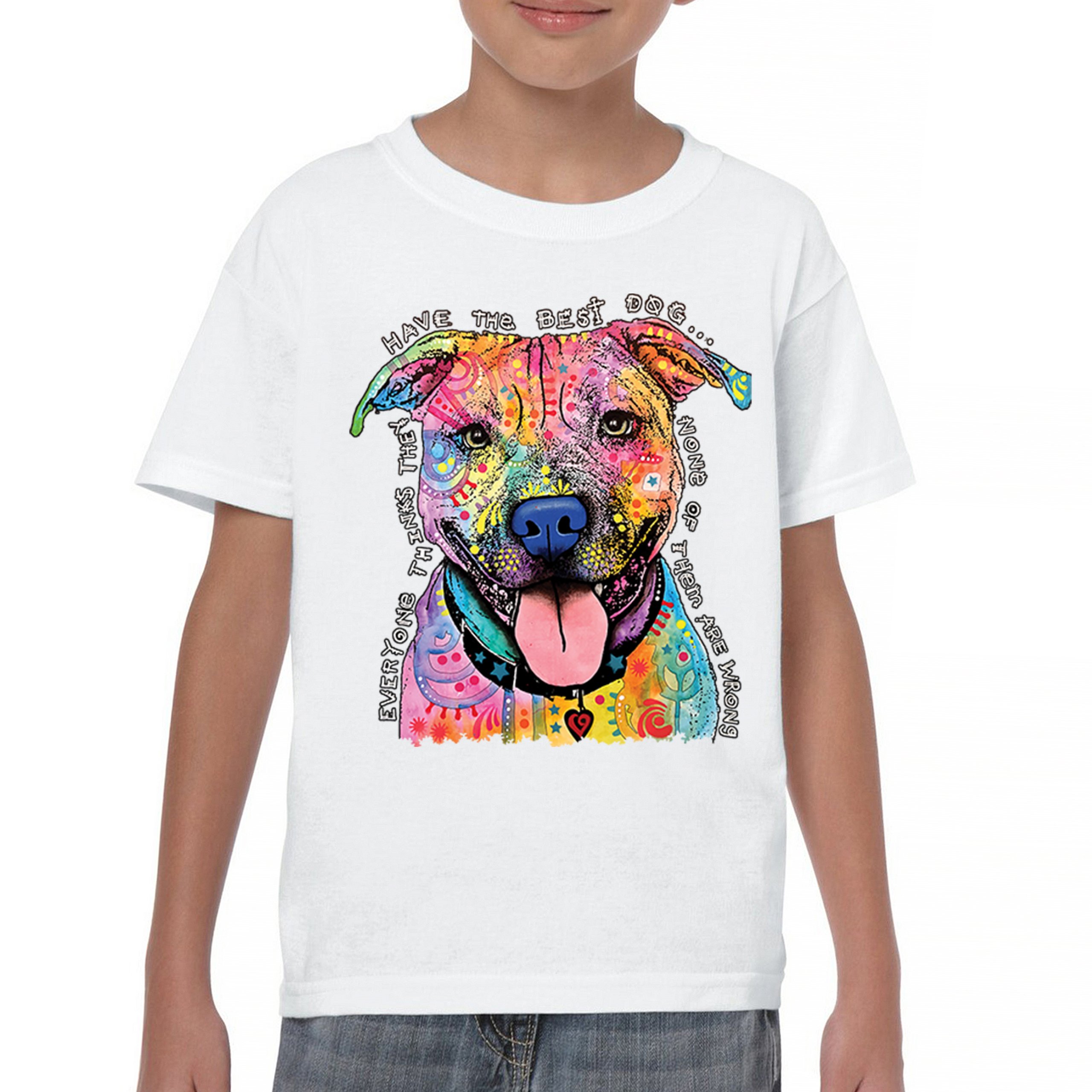 Dean Russo Colorful Pit Bull Youth T-shirt Everyone Has Best Dogs Kids - Picture 23 of 50
