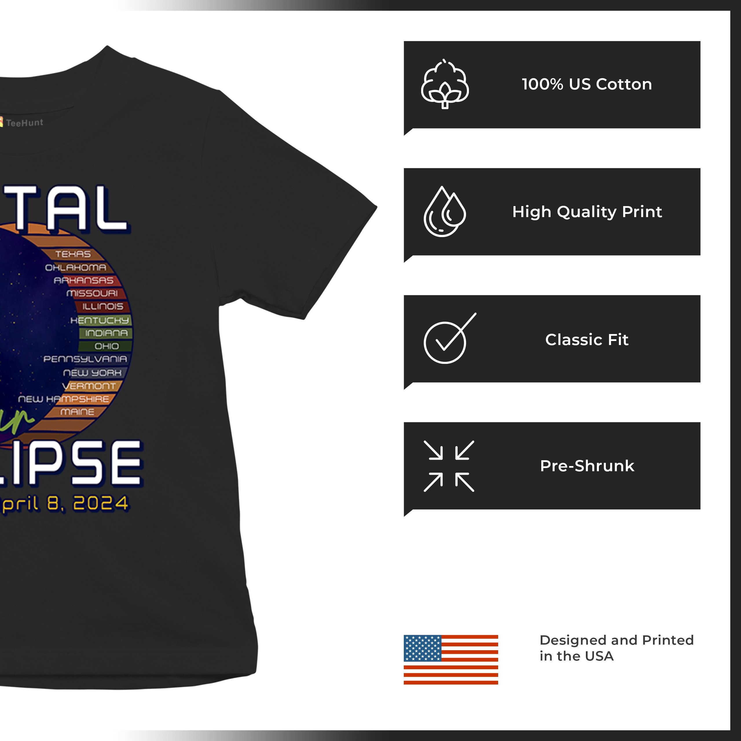 Total Solar Eclipse Path Youth T-shirt April 8 2024 Watch Party Sun Moon Kids - Picture 7 of 50
