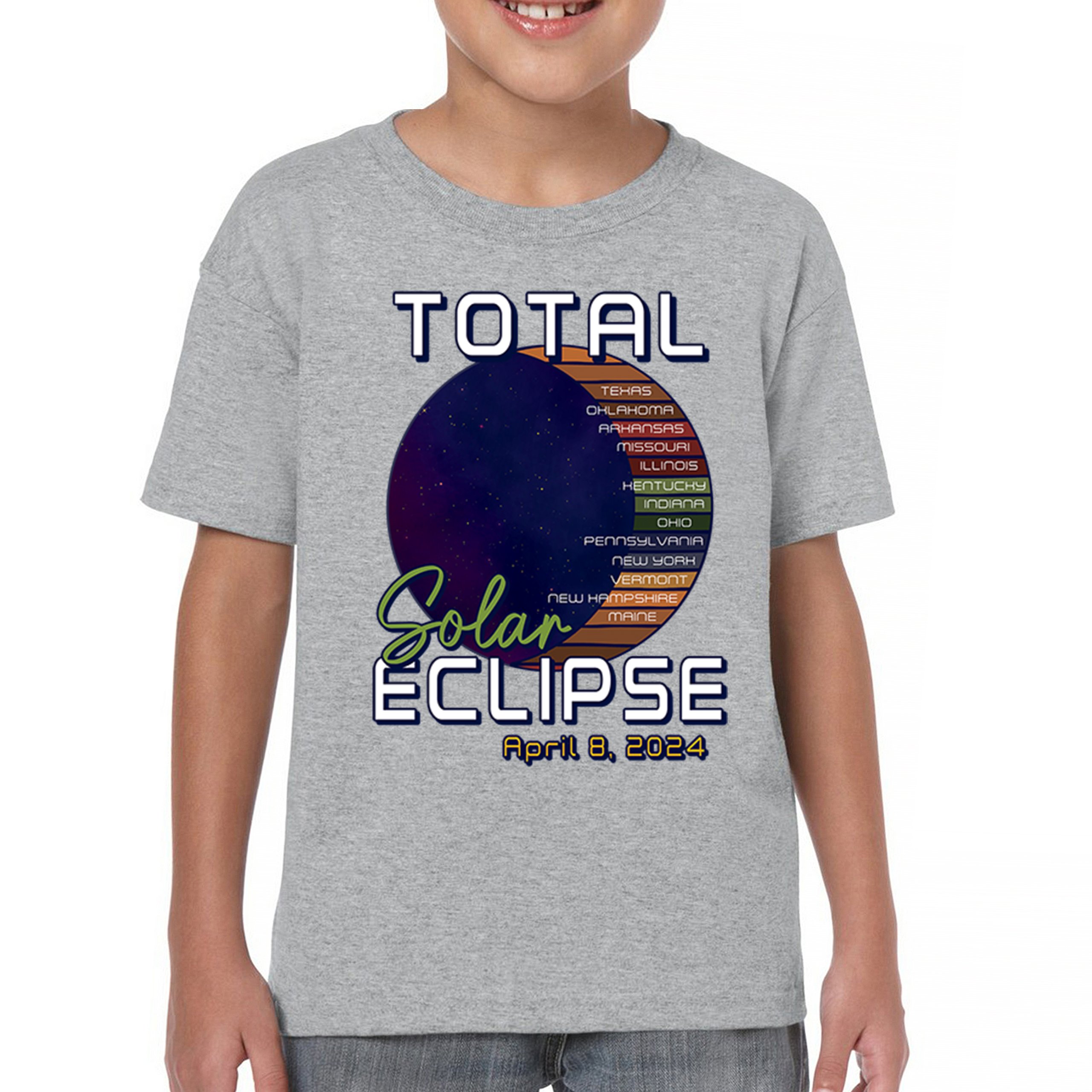 Total Solar Eclipse Path Youth T-shirt April 8 2024 Watch Party Sun Moon Kids - Picture 9 of 50