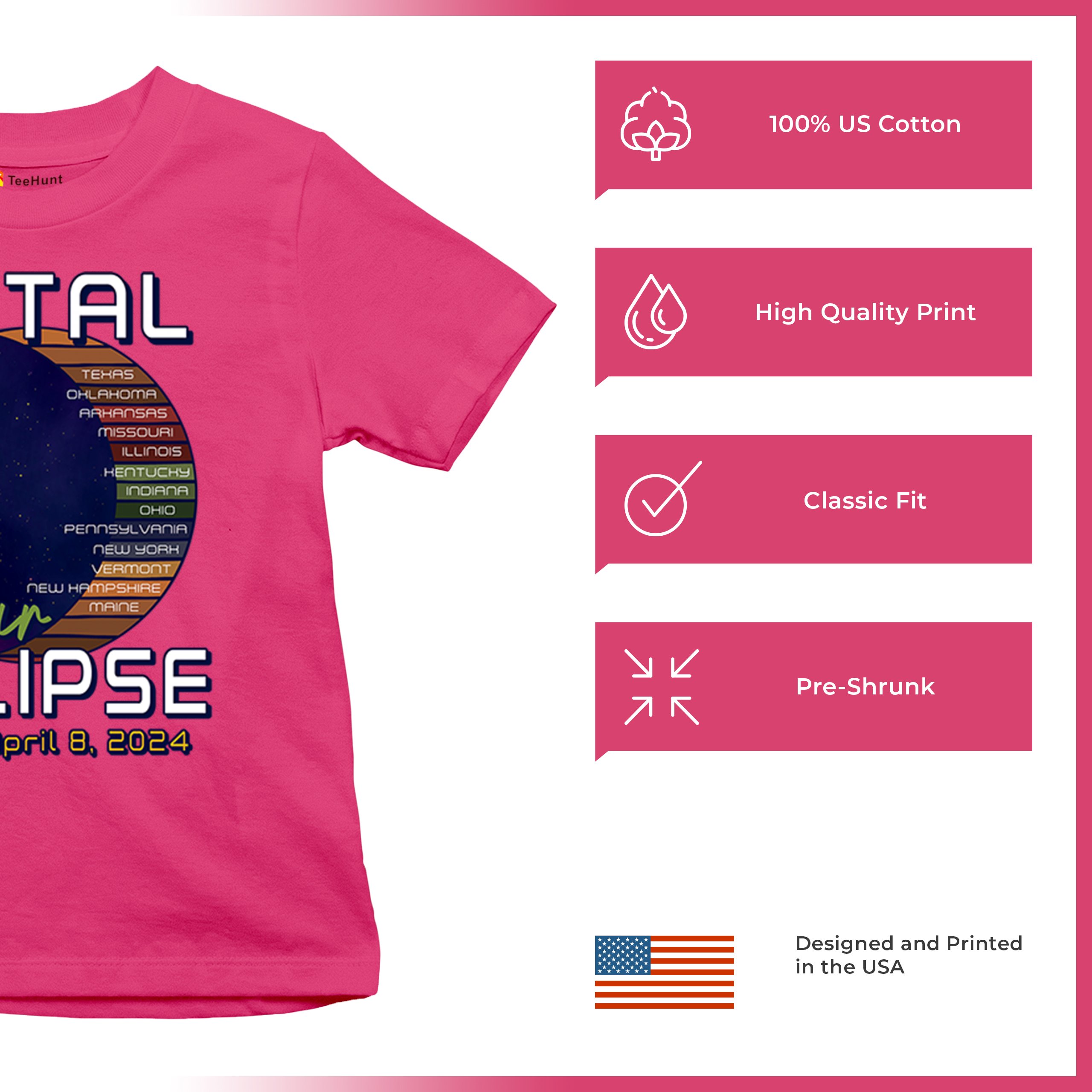 Total Solar Eclipse Path Youth T-shirt April 8 2024 Watch Party Sun Moon Kids - Picture 49 of 50