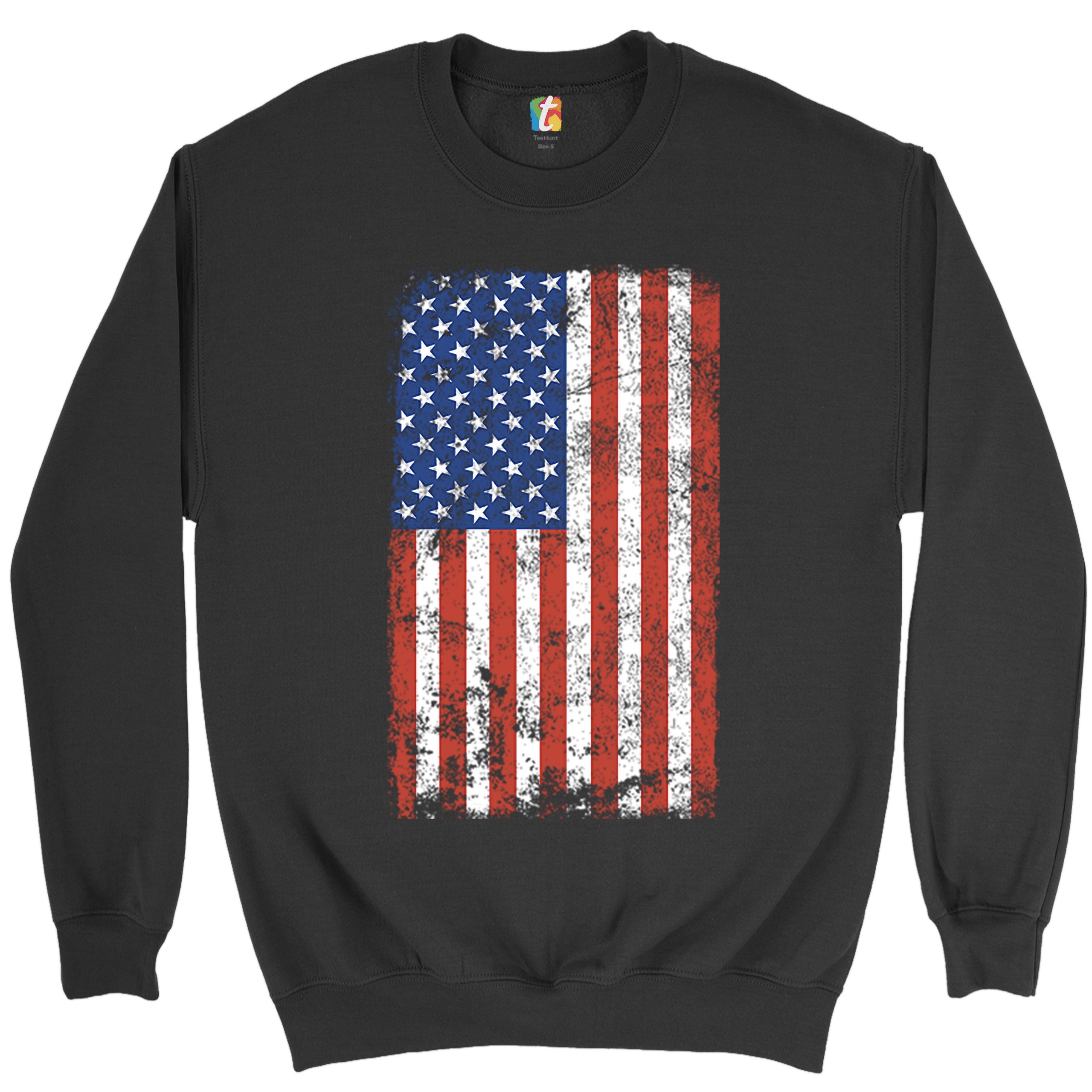 Distressed Grunge American Flag Sweatshirt Vintage 4th of July USA Crewneck - Picture 2 of 26