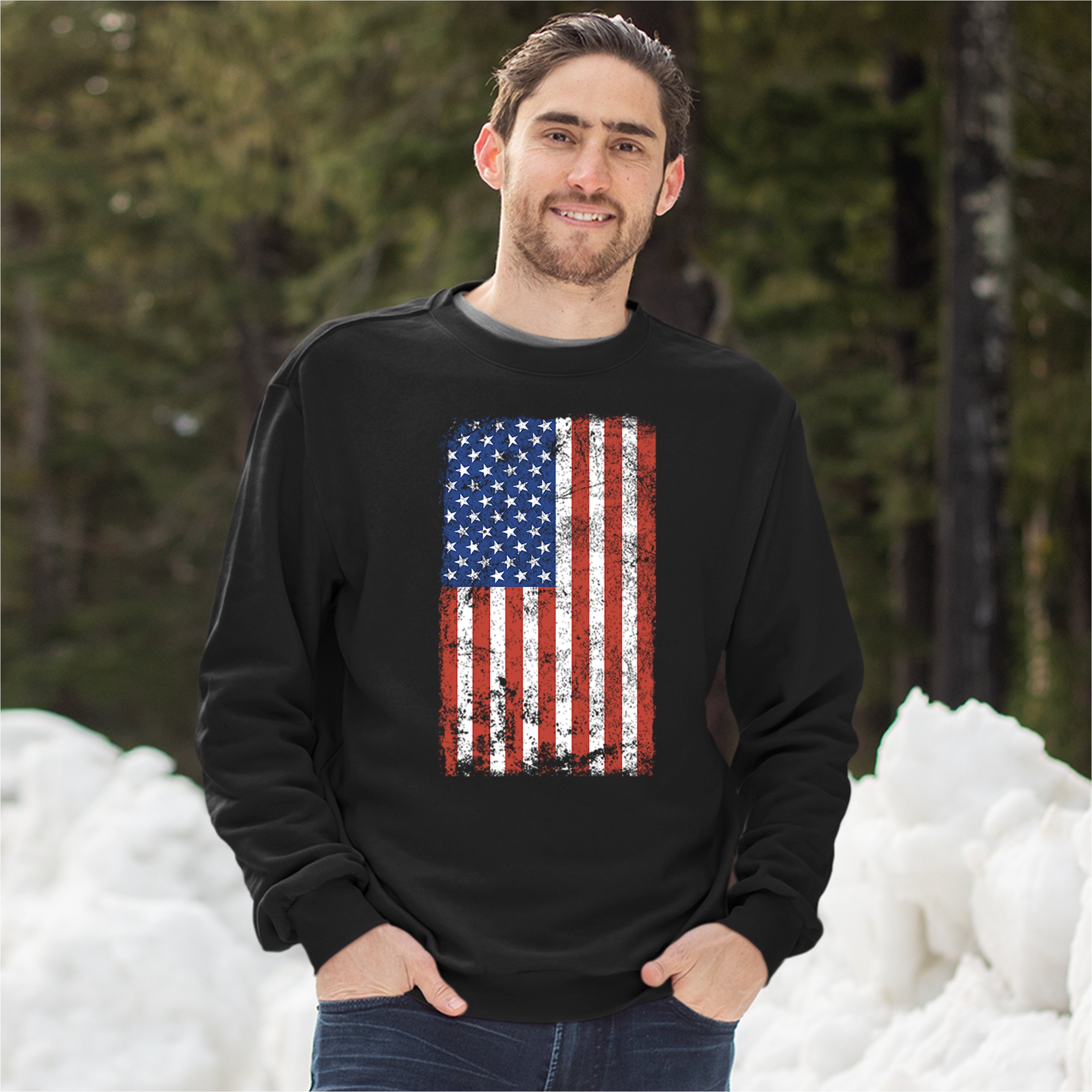 Distressed Grunge American Flag Sweatshirt Vintage 4th of July USA Crewneck - Picture 5 of 26
