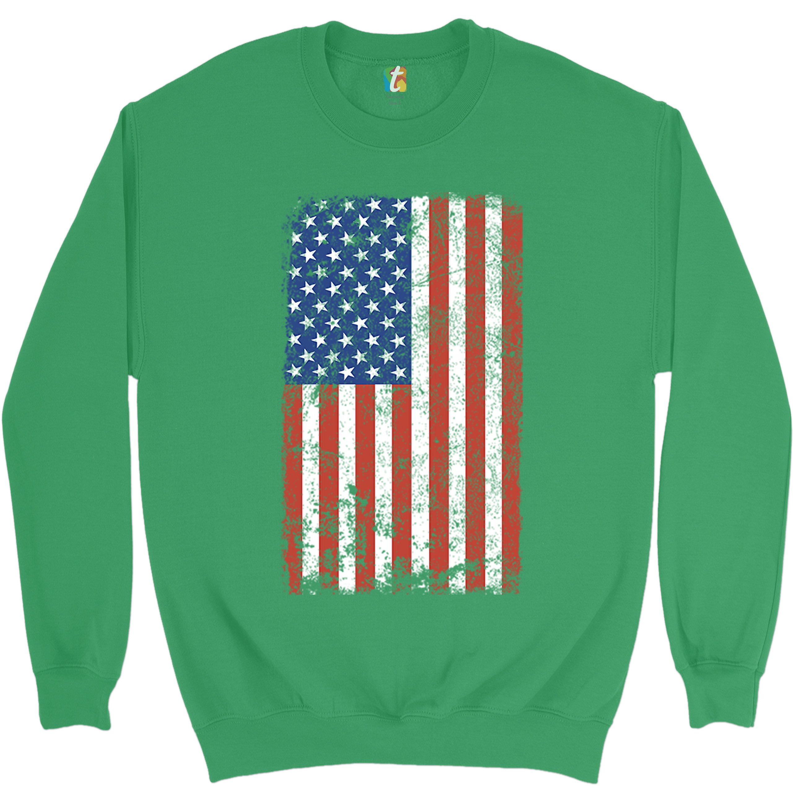Distressed Grunge American Flag Sweatshirt Vintage 4th of July USA Crewneck - Picture 22 of 26