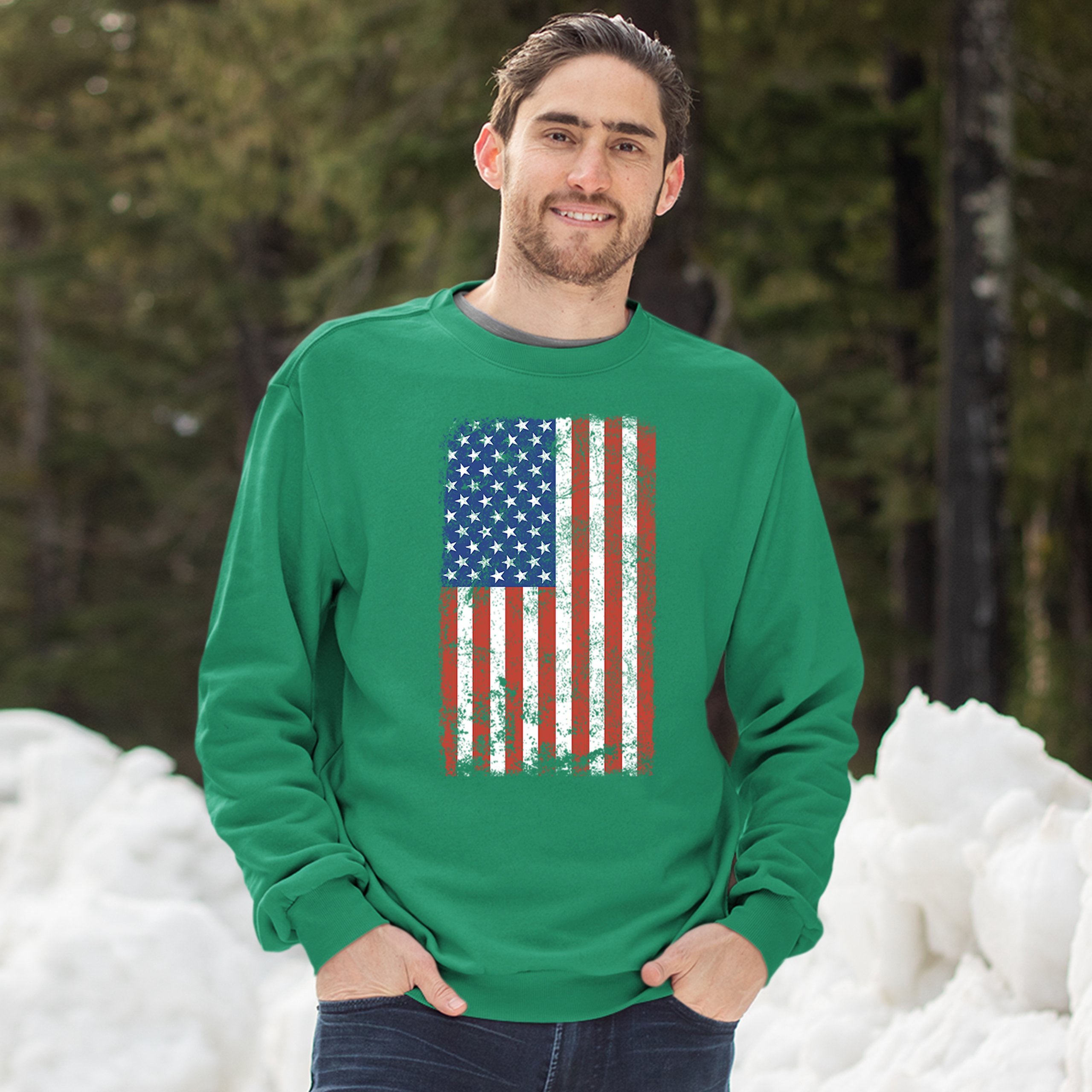 Distressed Grunge American Flag Sweatshirt Vintage 4th of July USA Crewneck - Picture 25 of 26