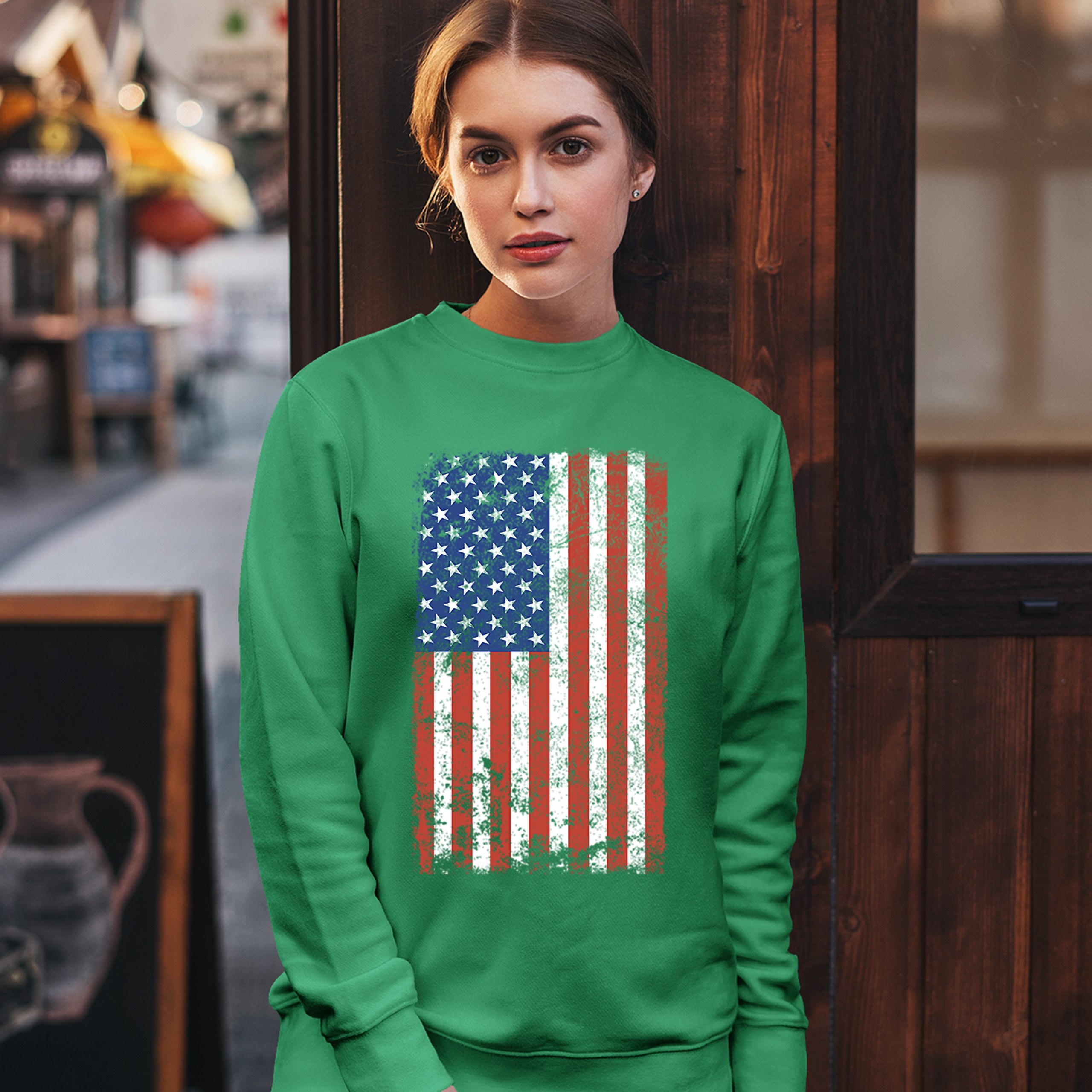 Distressed Grunge American Flag Sweatshirt Vintage 4th of July USA Crewneck - Picture 26 of 26