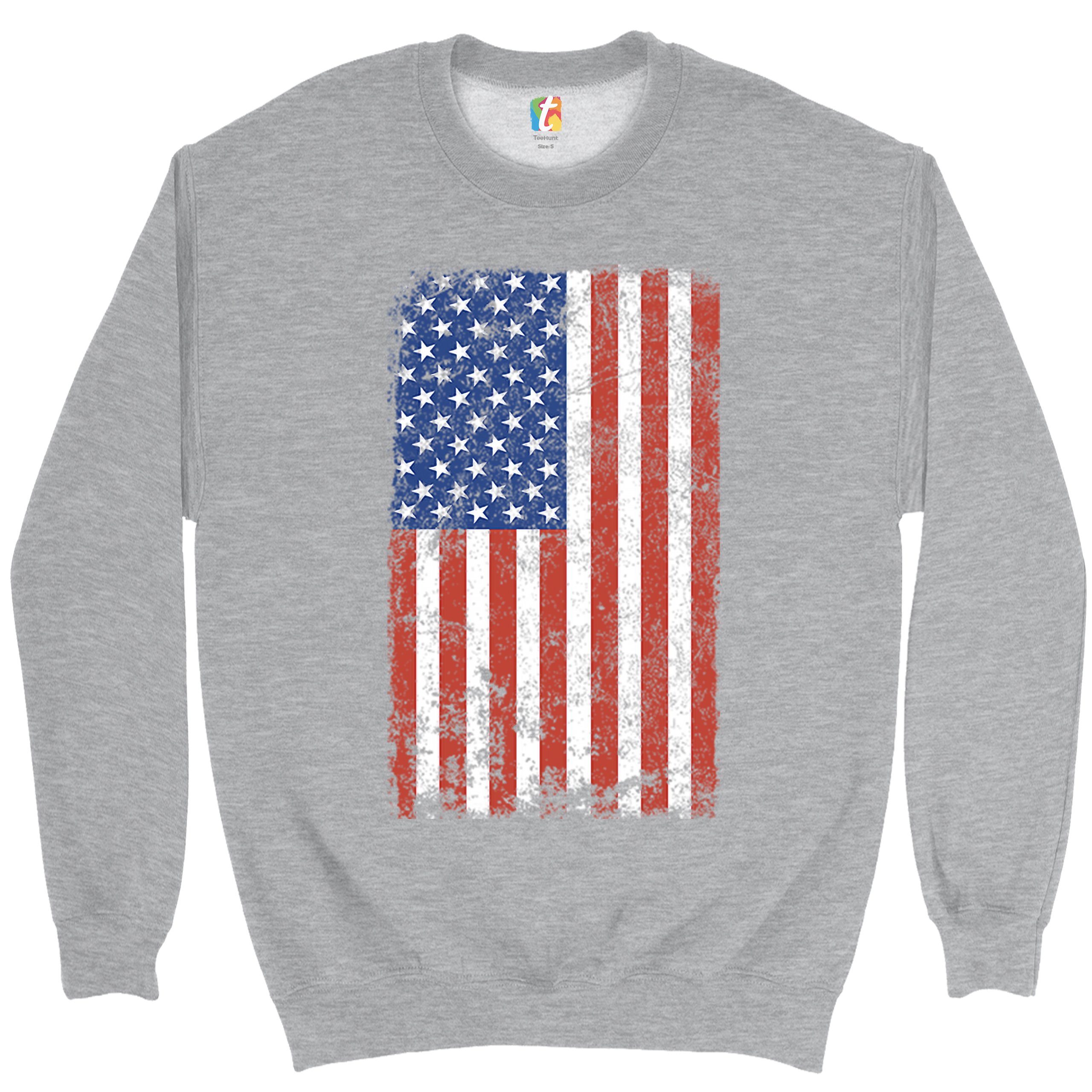 Distressed Grunge American Flag Sweatshirt Vintage 4th of July USA Crewneck - Picture 7 of 26