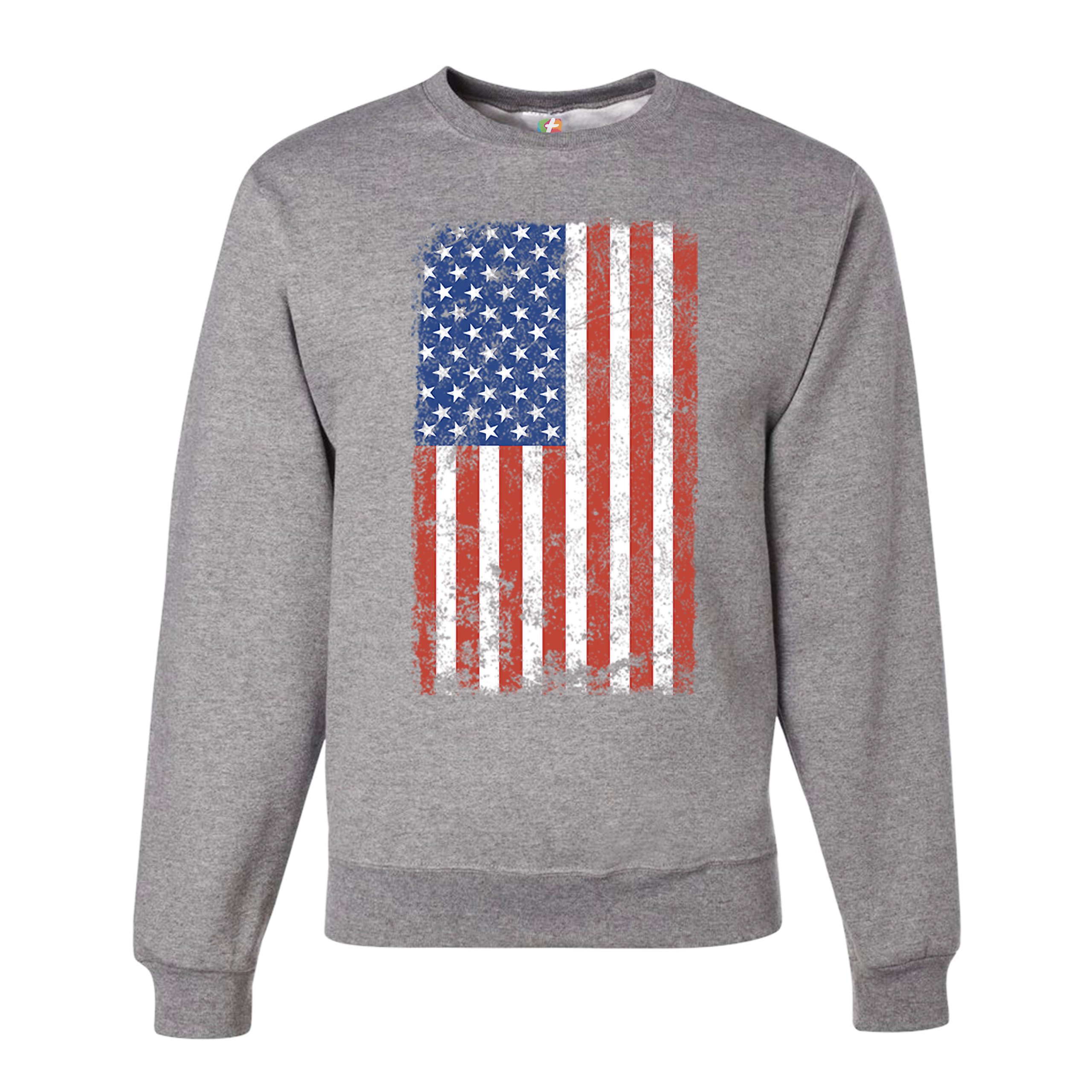 Distressed Grunge American Flag Sweatshirt Vintage 4th of July USA Crewneck - Picture 8 of 26