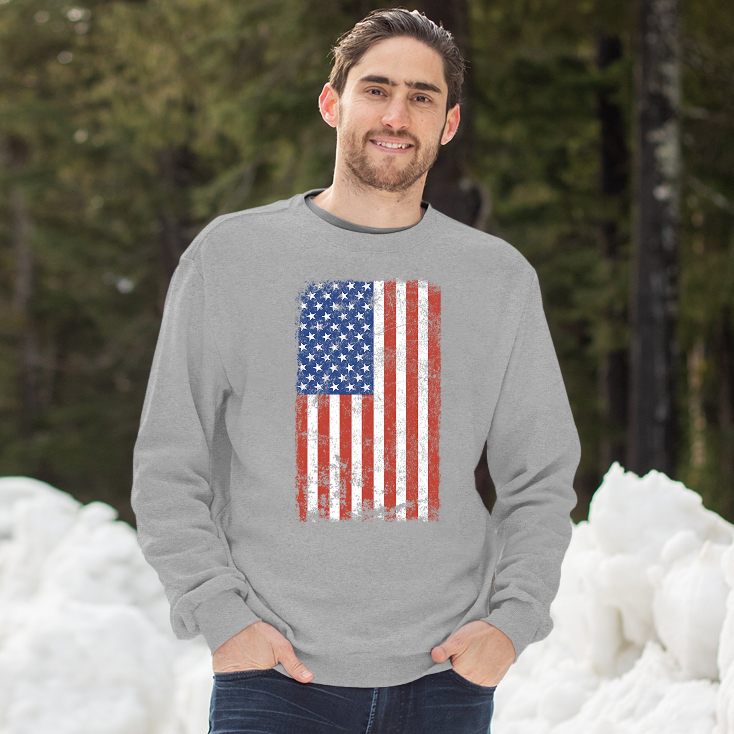 Distressed Grunge American Flag Sweatshirt Vintage 4th of July USA Crewneck - Picture 10 of 26