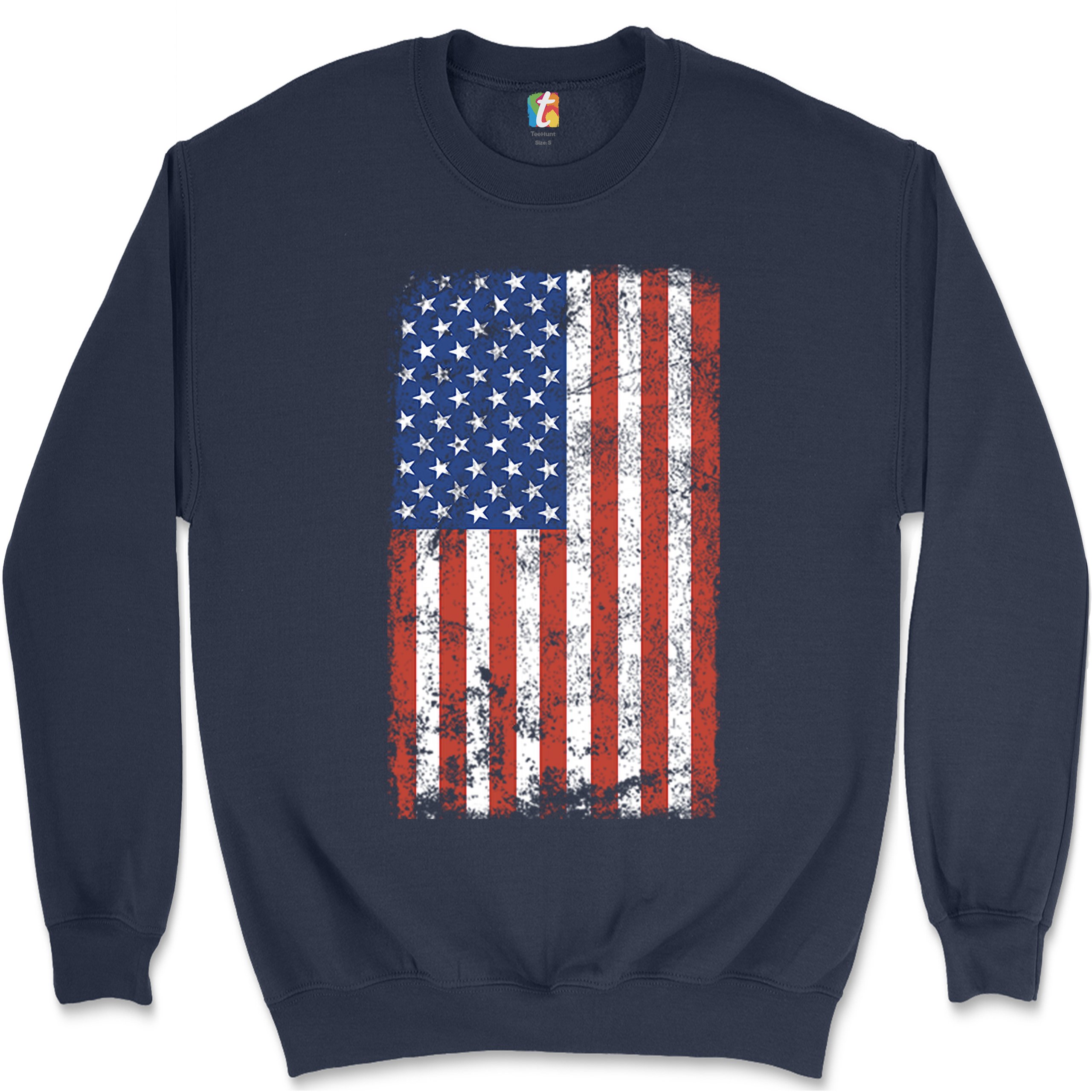Distressed Grunge American Flag Sweatshirt Vintage 4th of July USA Crewneck - Picture 17 of 26
