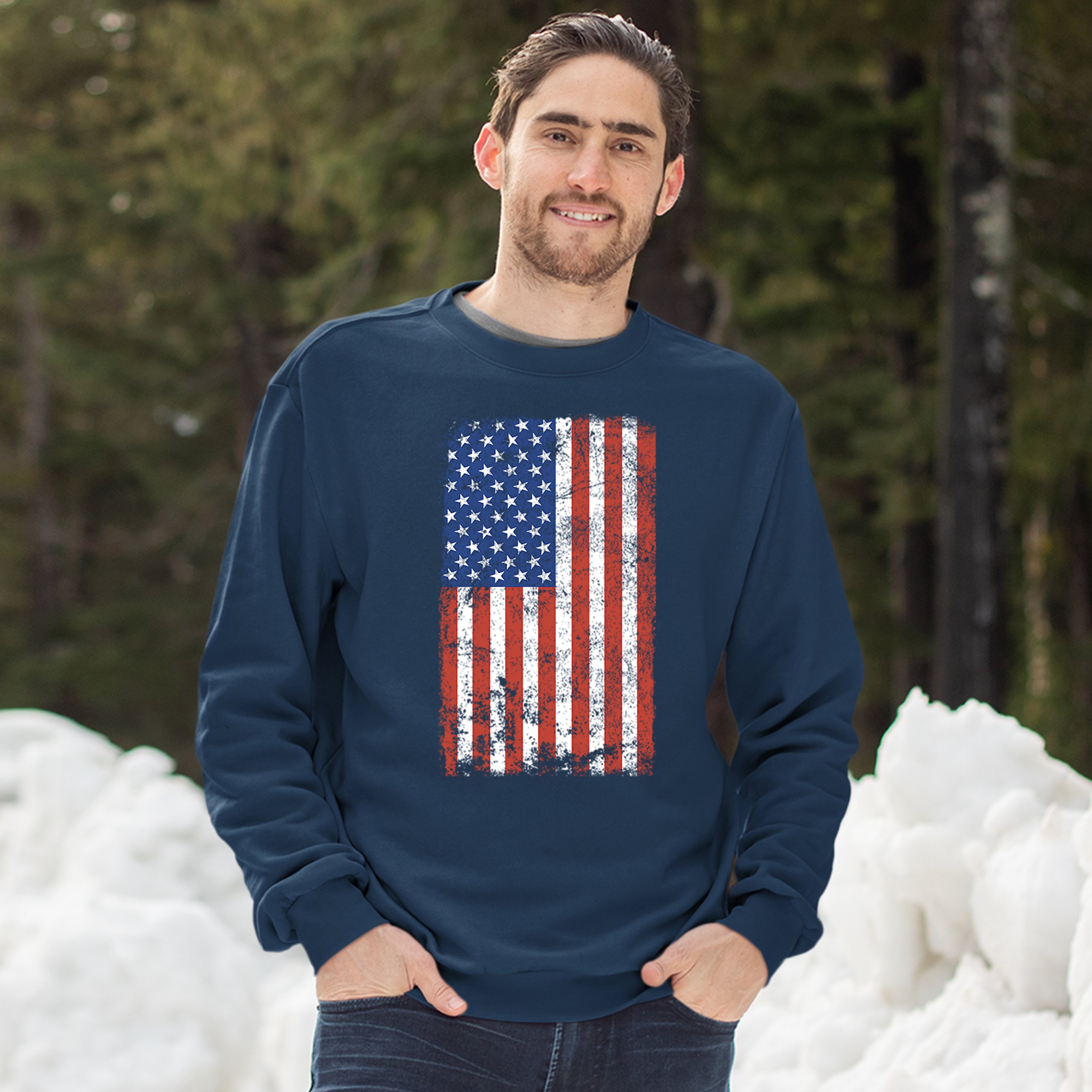 Distressed Grunge American Flag Sweatshirt Vintage 4th of July USA Crewneck - Picture 20 of 26