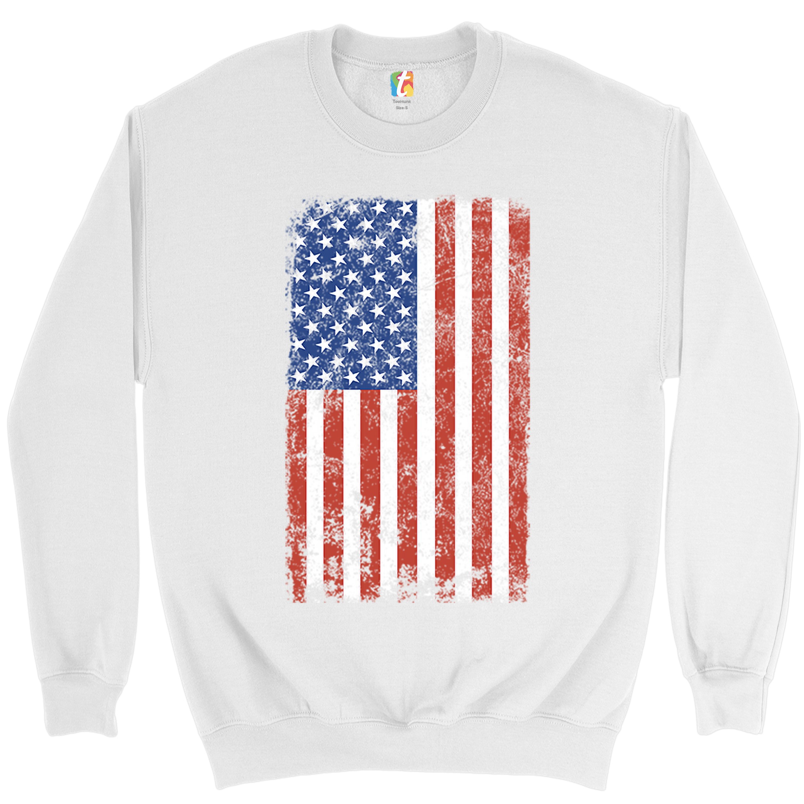 Distressed Grunge American Flag Sweatshirt Vintage 4th of July USA Crewneck - Picture 12 of 26