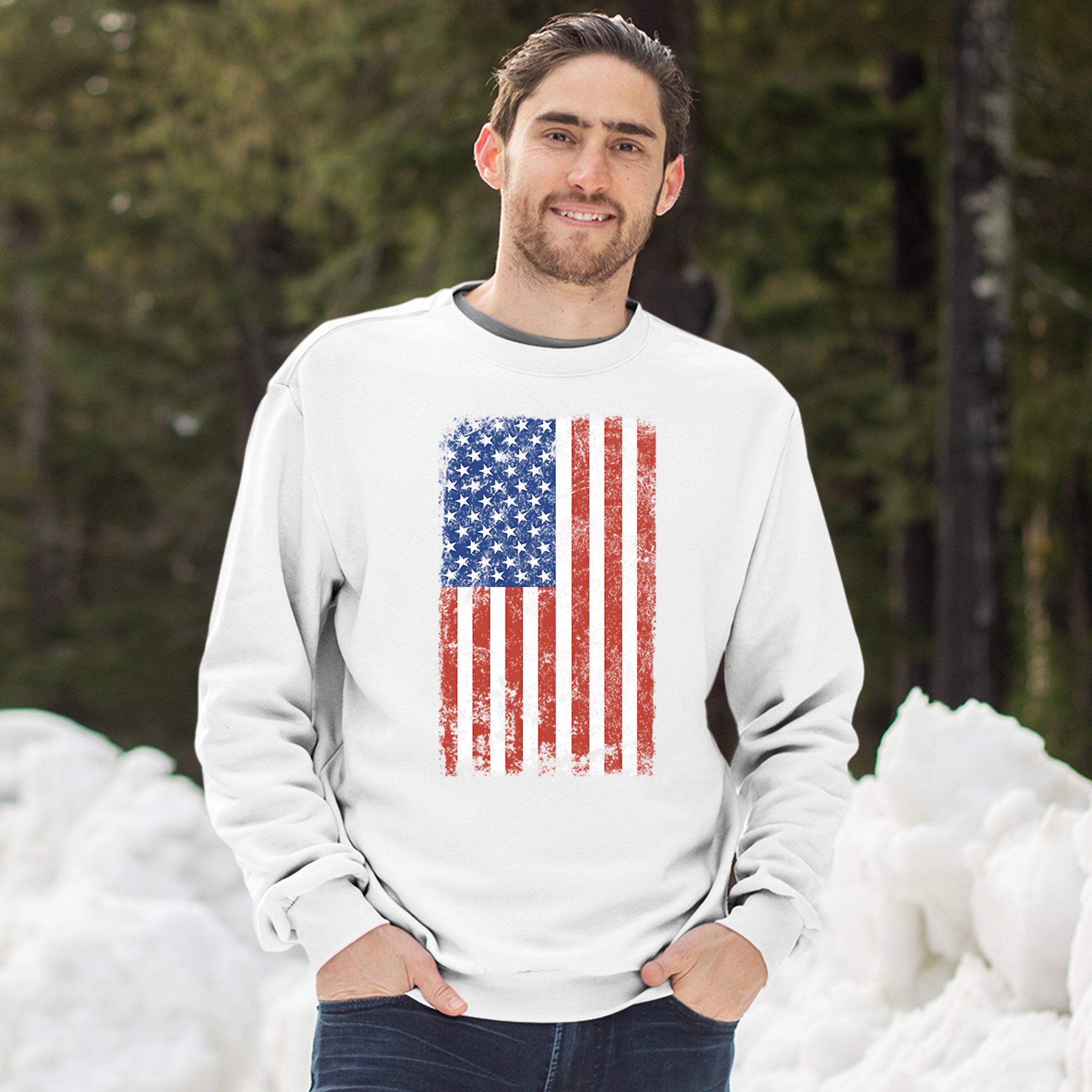 Distressed Grunge American Flag Sweatshirt Vintage 4th of July USA Crewneck - Picture 15 of 26