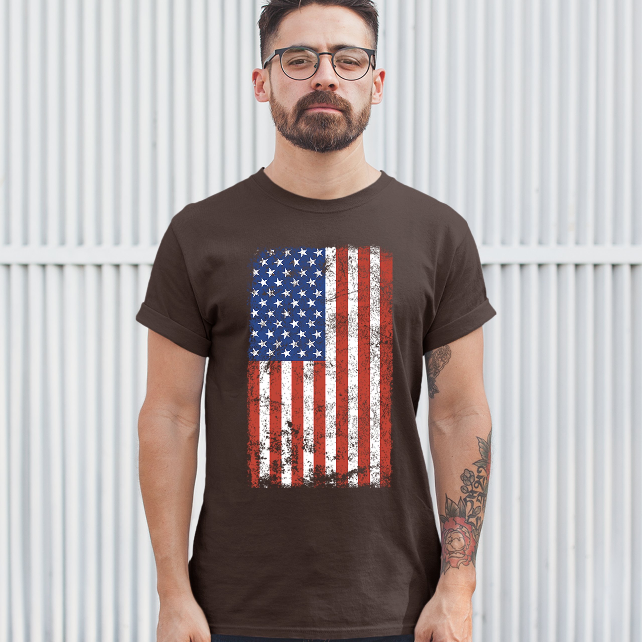 Distressed Grunge American Flag T-shirt Vintage 4th of July USA Men's Tee - Picture 37 of 53
