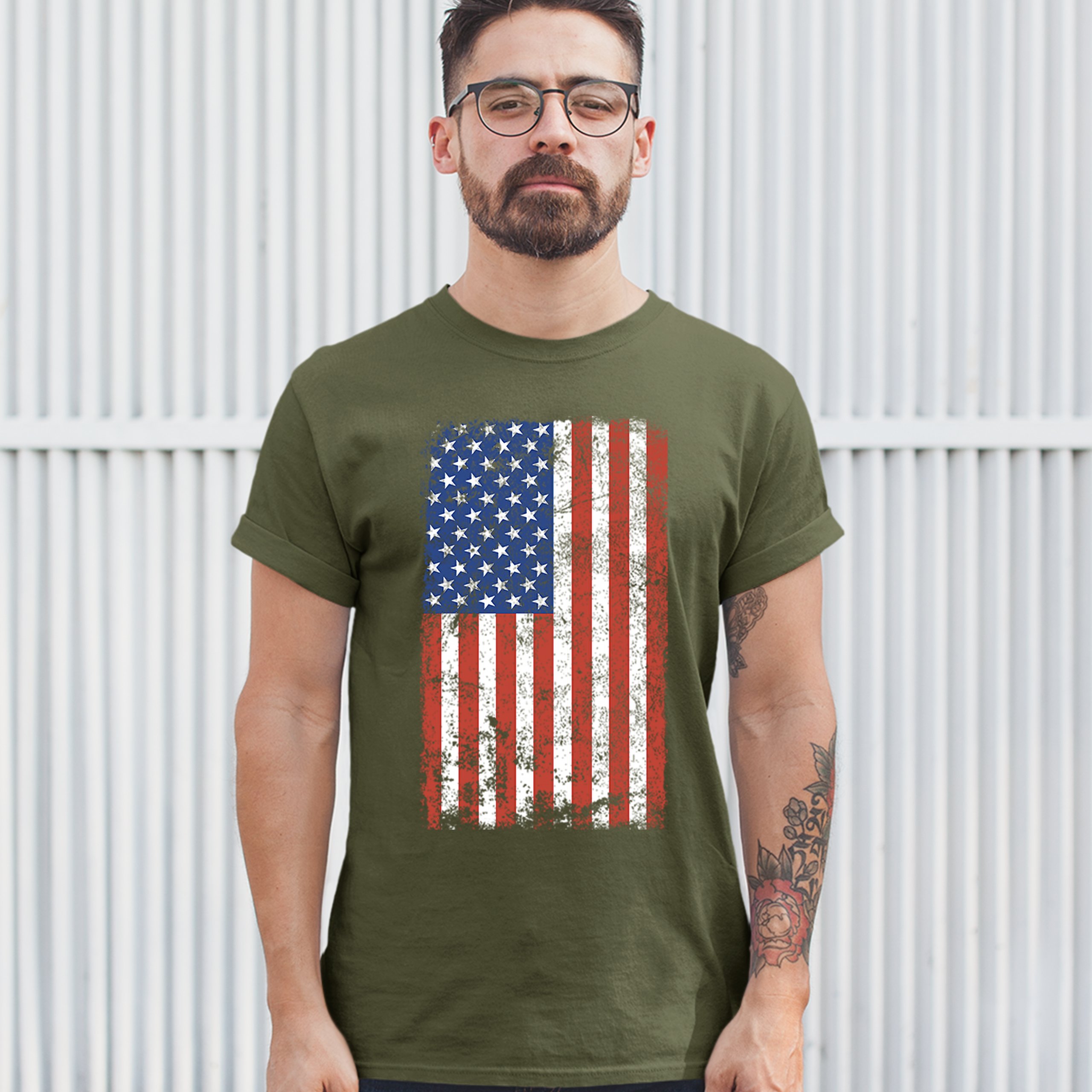 Distressed Grunge American Flag T-shirt Vintage 4th of July USA Men's Tee - Picture 49 of 53