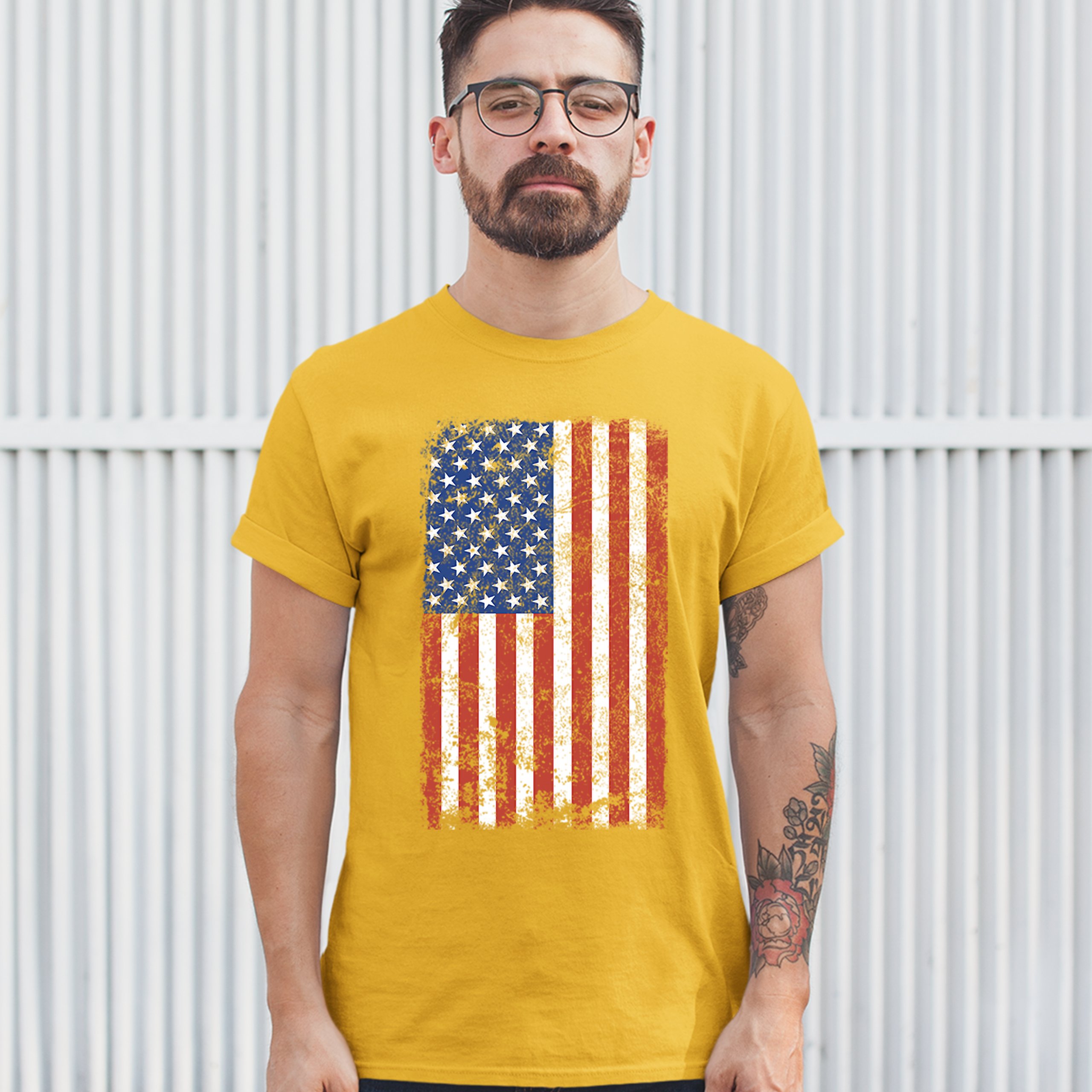 Distressed Grunge American Flag T-shirt Vintage 4th of July USA Men's Tee - Picture 53 of 53