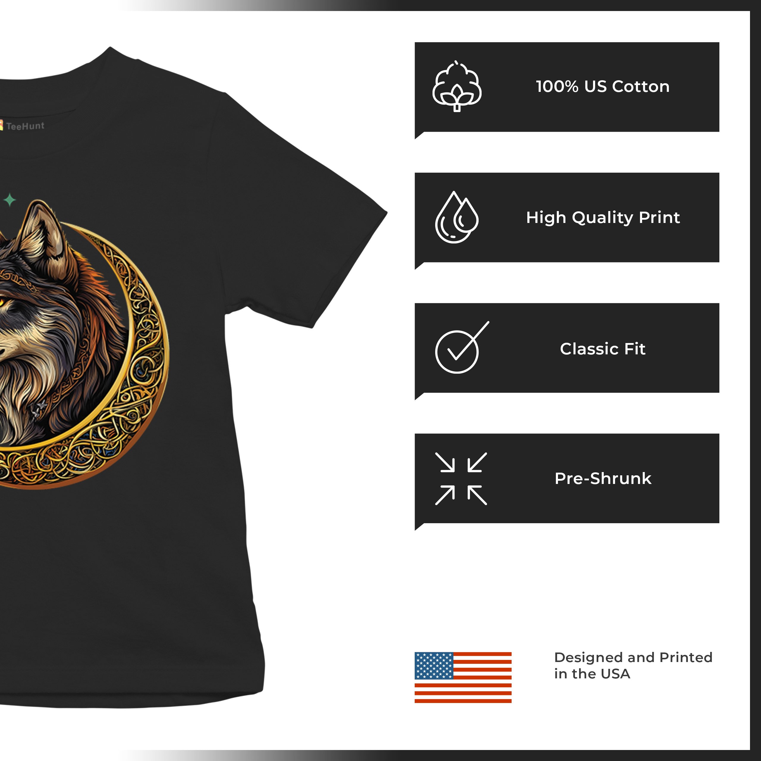 Celtic Moon Wolf Youth T-shirt Mystical Forest Guardian Spiritual Nature Kids - Picture 7 of 50