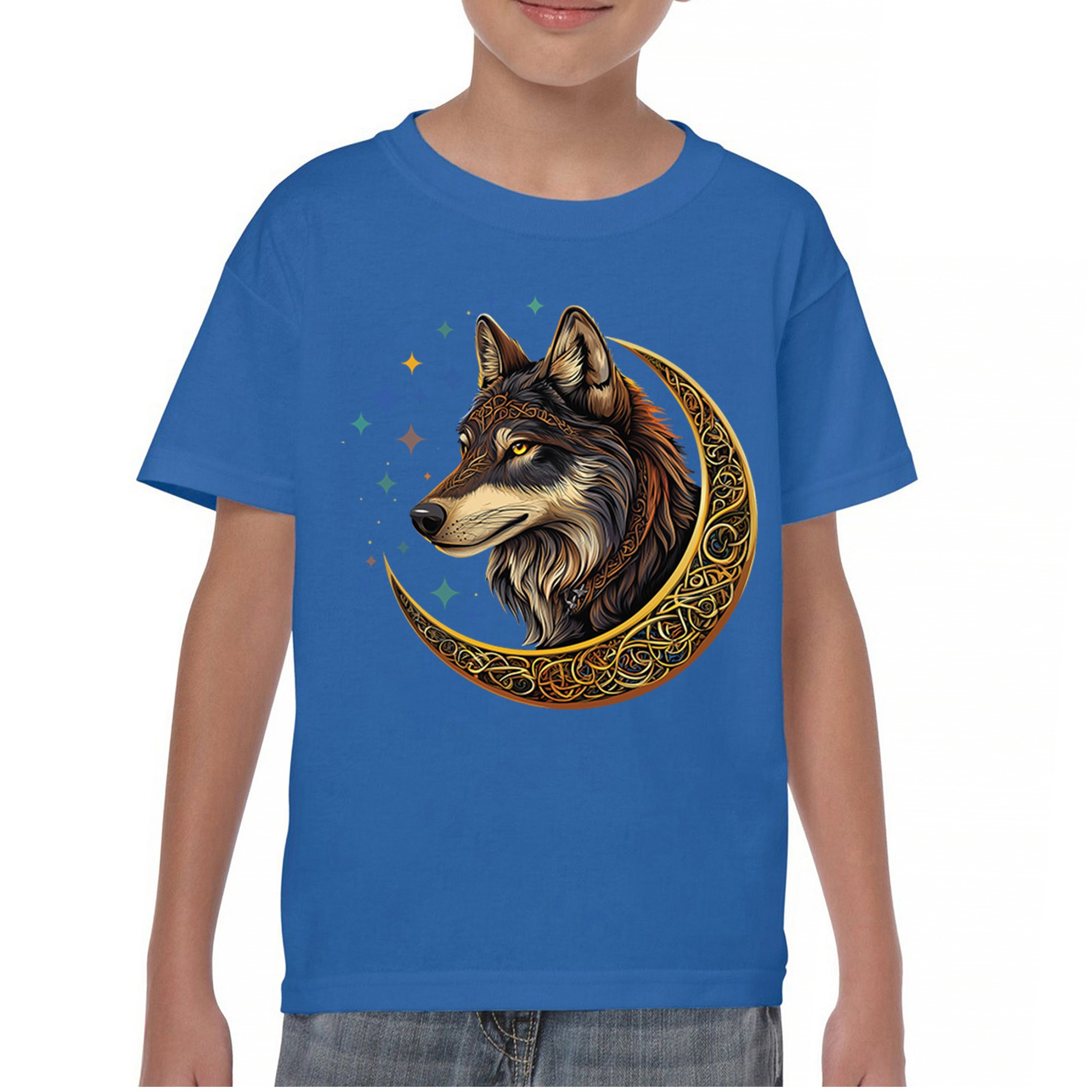 Celtic Moon Wolf Youth T-shirt Mystical Forest Guardian Spiritual Nature Kids - Picture 37 of 50