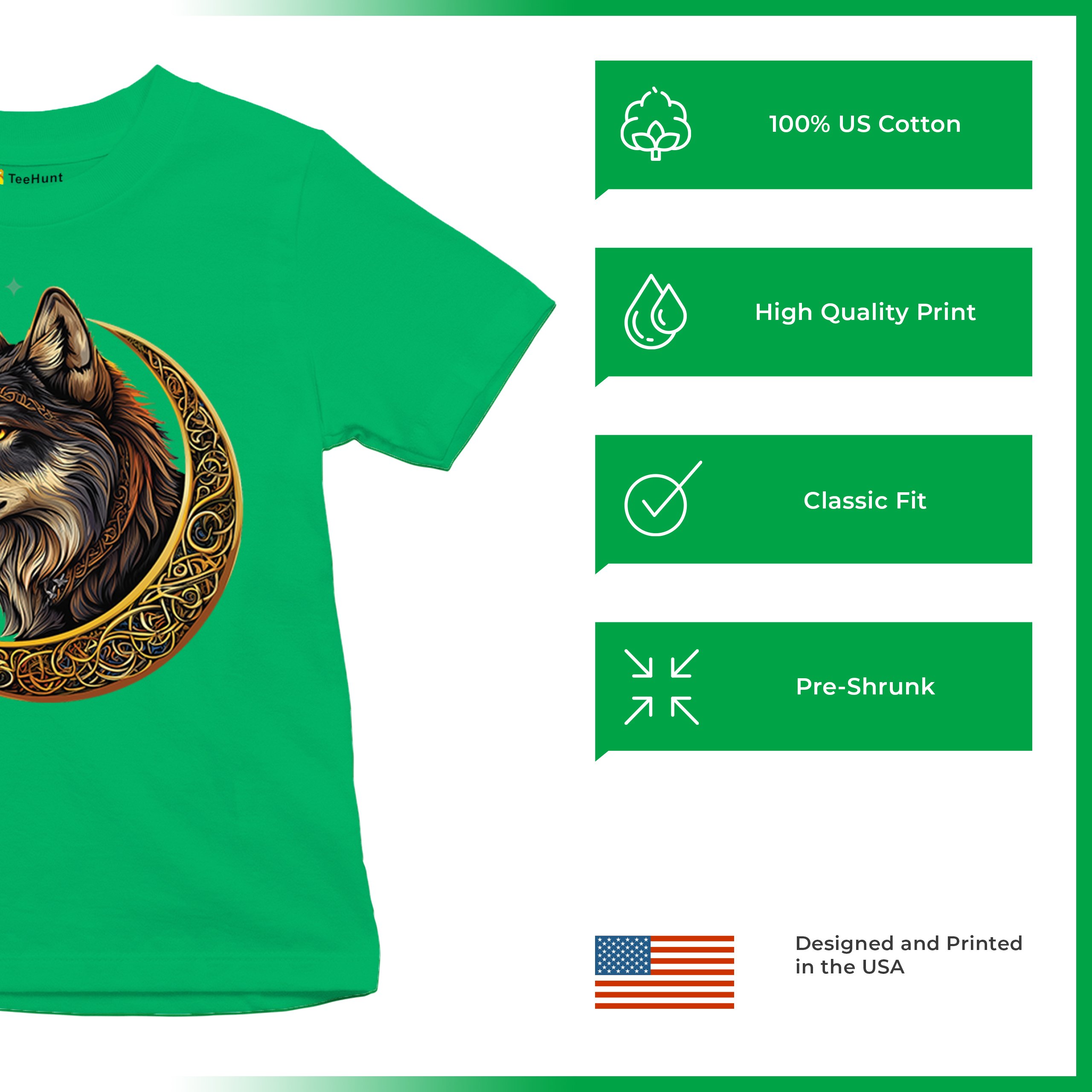 Celtic Moon Wolf Youth T-shirt Mystical Forest Guardian Spiritual Nature Kids - Picture 35 of 50