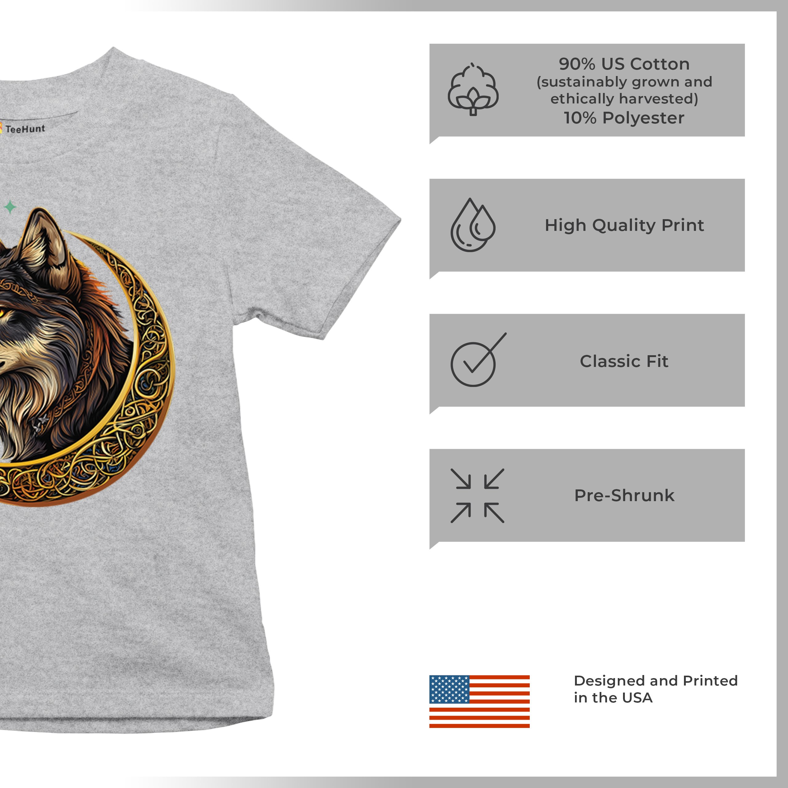 Celtic Moon Wolf Youth T-shirt Mystical Forest Guardian Spiritual Nature Kids - Picture 14 of 50