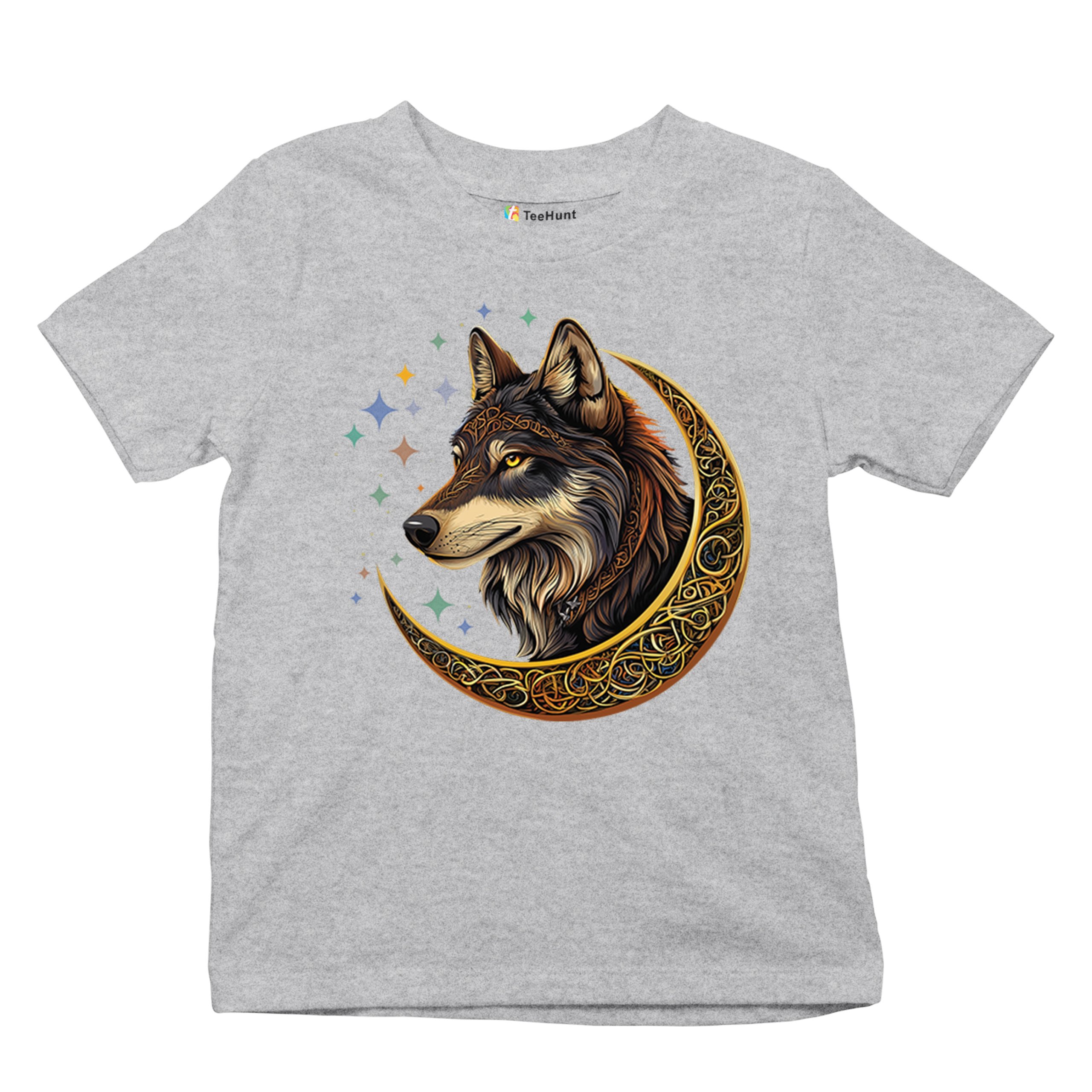 Celtic Moon Wolf Youth T-shirt Mystical Forest Guardian Spiritual Nature Kids - Picture 13 of 50