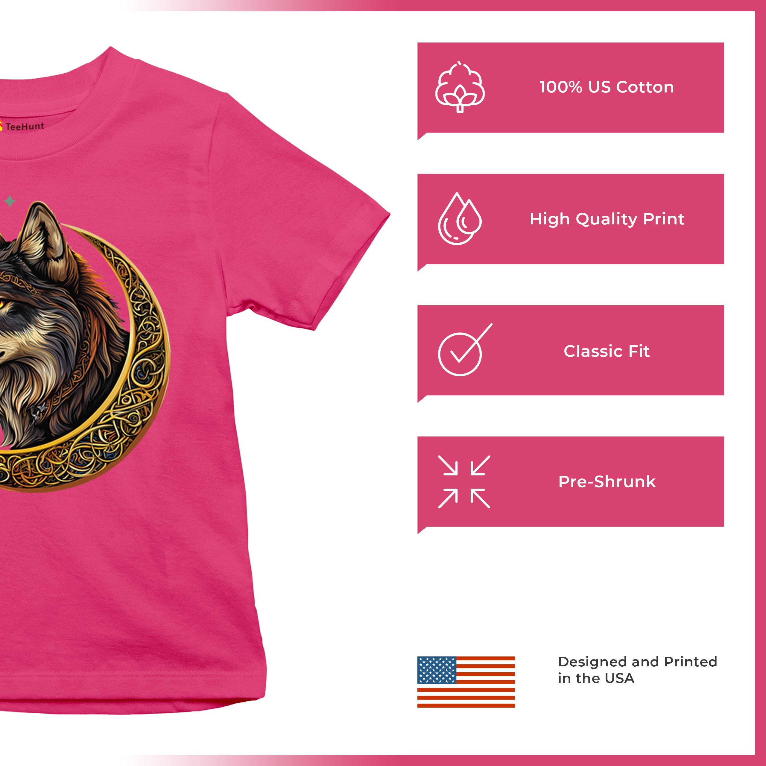 Celtic Moon Wolf Youth T-shirt Mystical Forest Guardian Spiritual Nature Kids - Picture 49 of 50