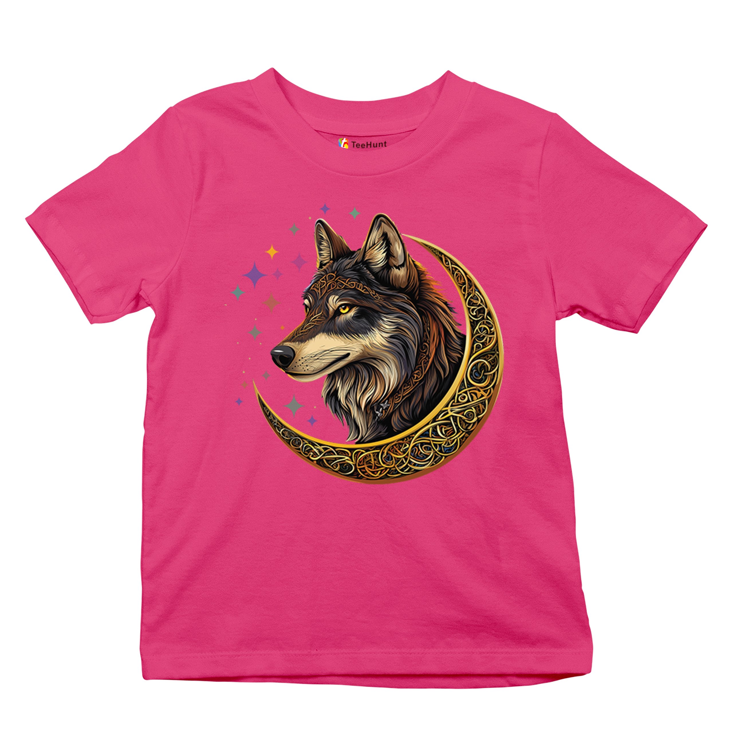 Celtic Moon Wolf Youth T-shirt Mystical Forest Guardian Spiritual Nature Kids - Picture 48 of 50