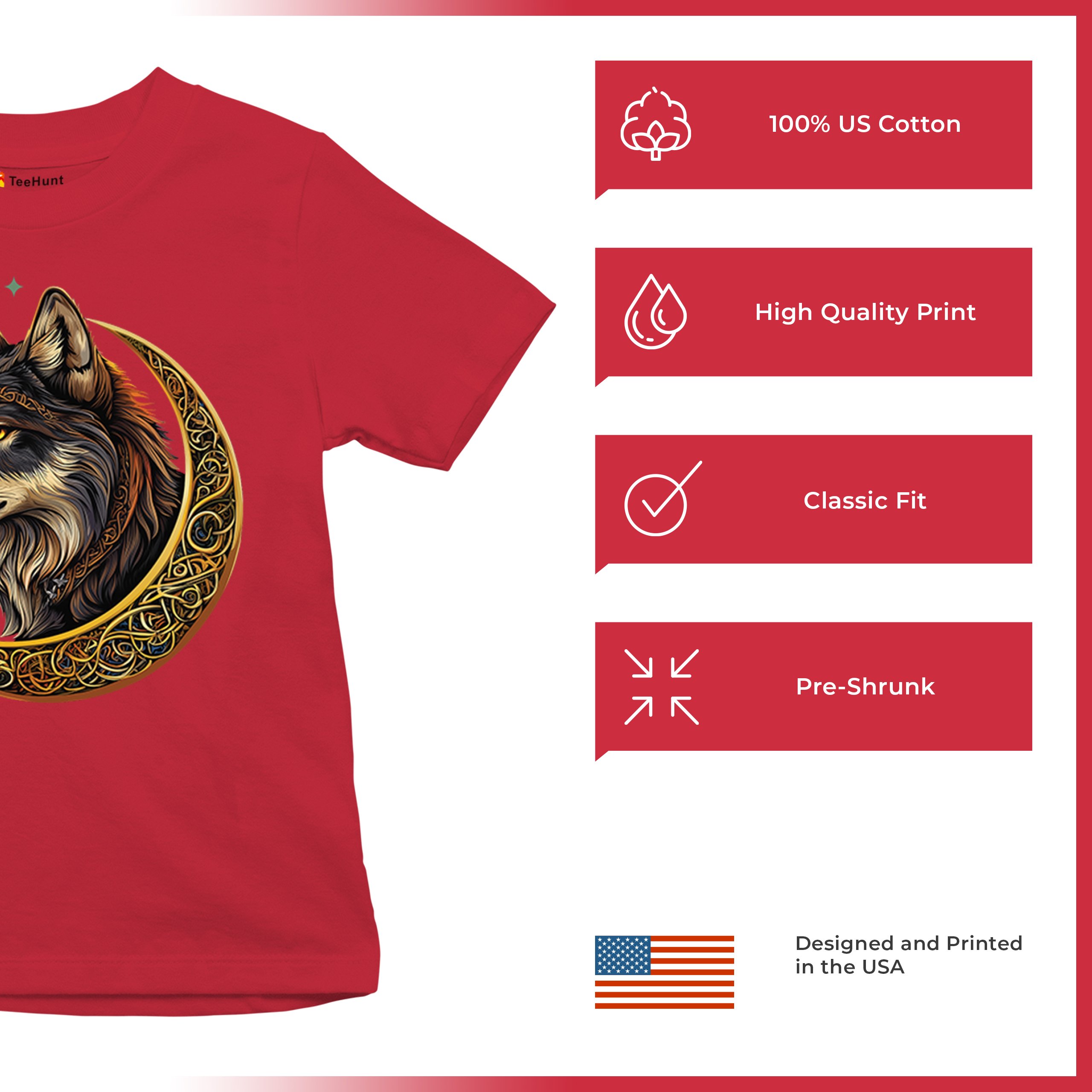 Celtic Moon Wolf Youth T-shirt Mystical Forest Guardian Spiritual Nature Kids - Picture 21 of 50