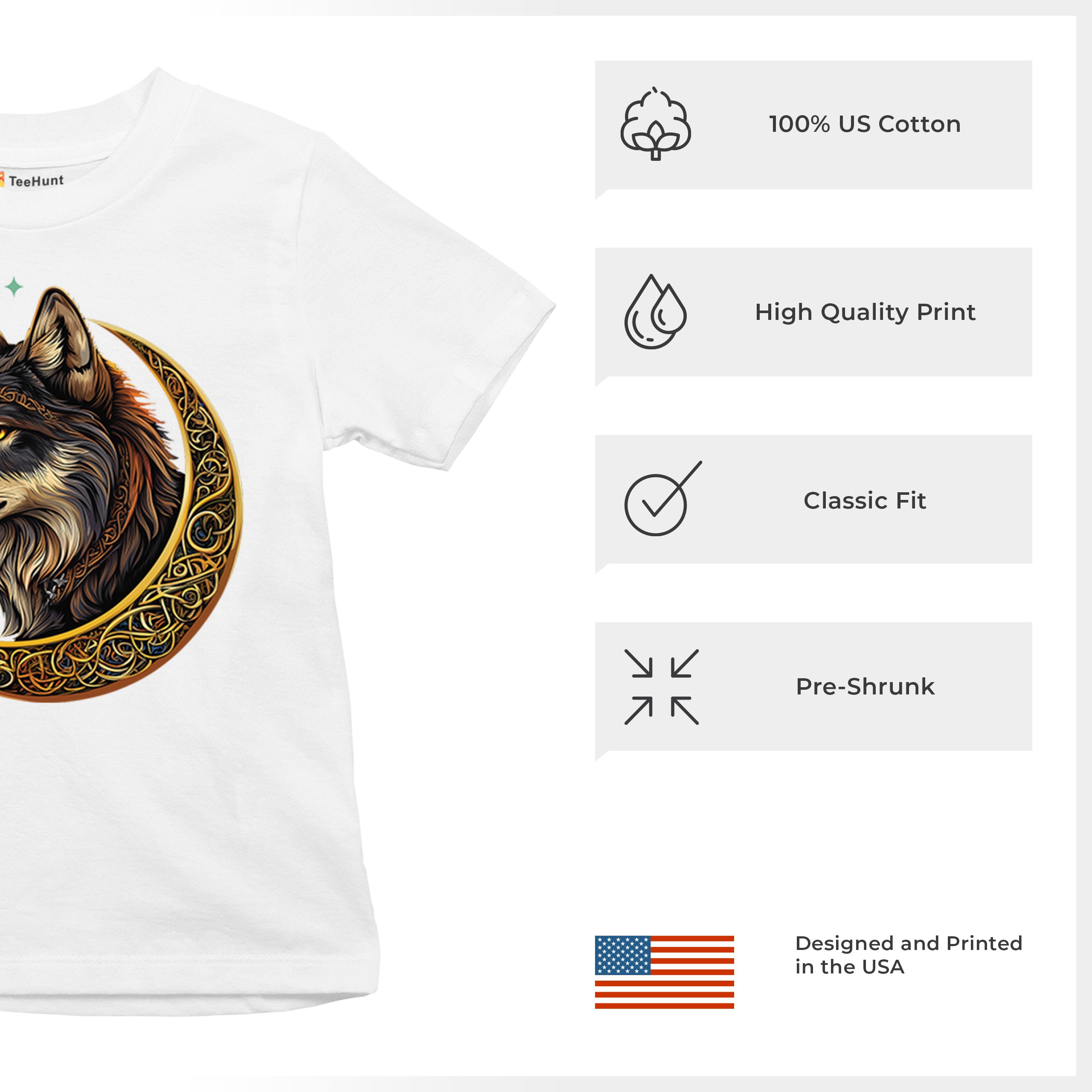 Celtic Moon Wolf Youth T-shirt Mystical Forest Guardian Spiritual Nature Kids - Picture 28 of 50