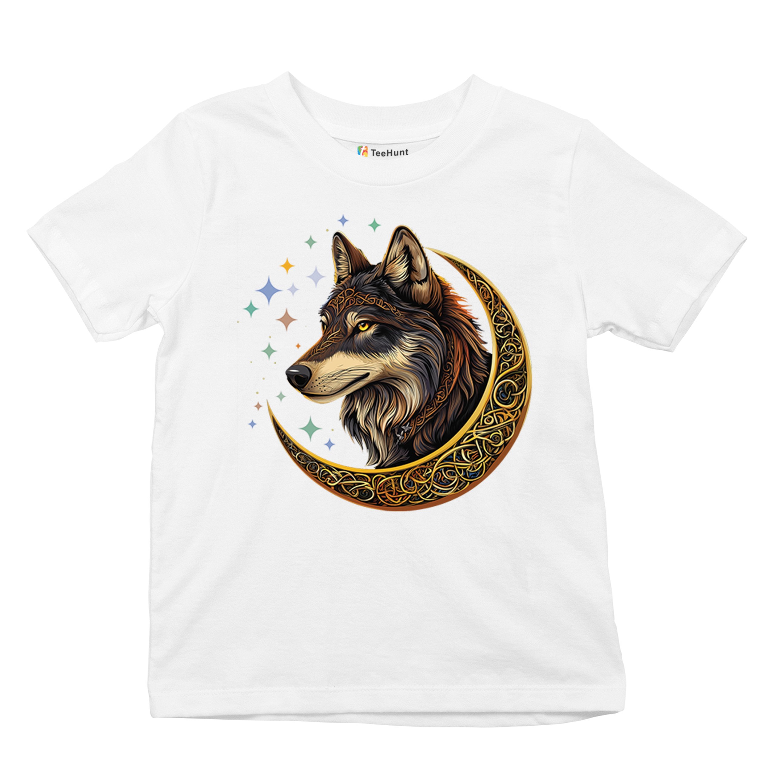 Celtic Moon Wolf Youth T-shirt Mystical Forest Guardian Spiritual Nature Kids - Picture 27 of 50