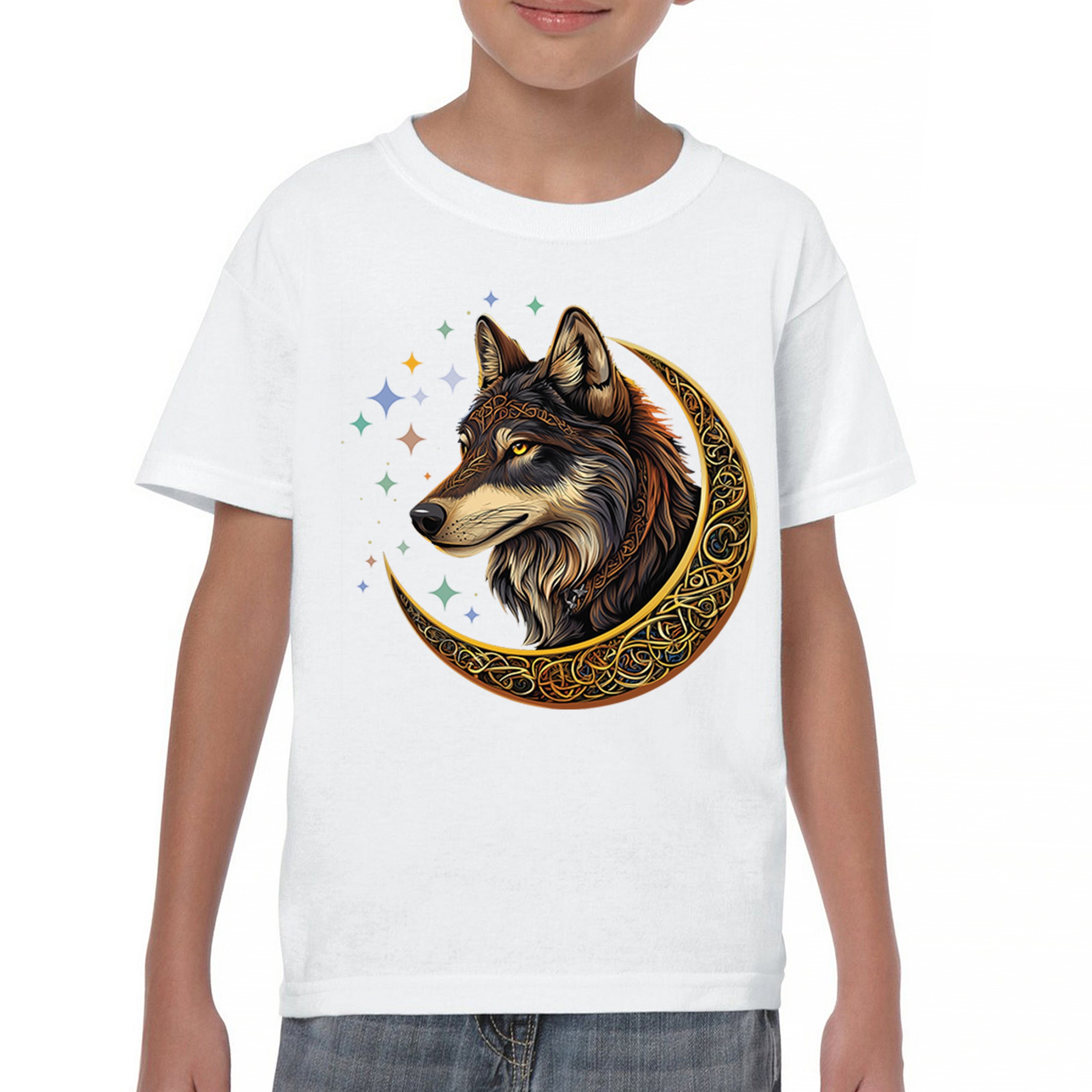 Celtic Moon Wolf Youth T-shirt Mystical Forest Guardian Spiritual Nature Kids - Picture 23 of 50