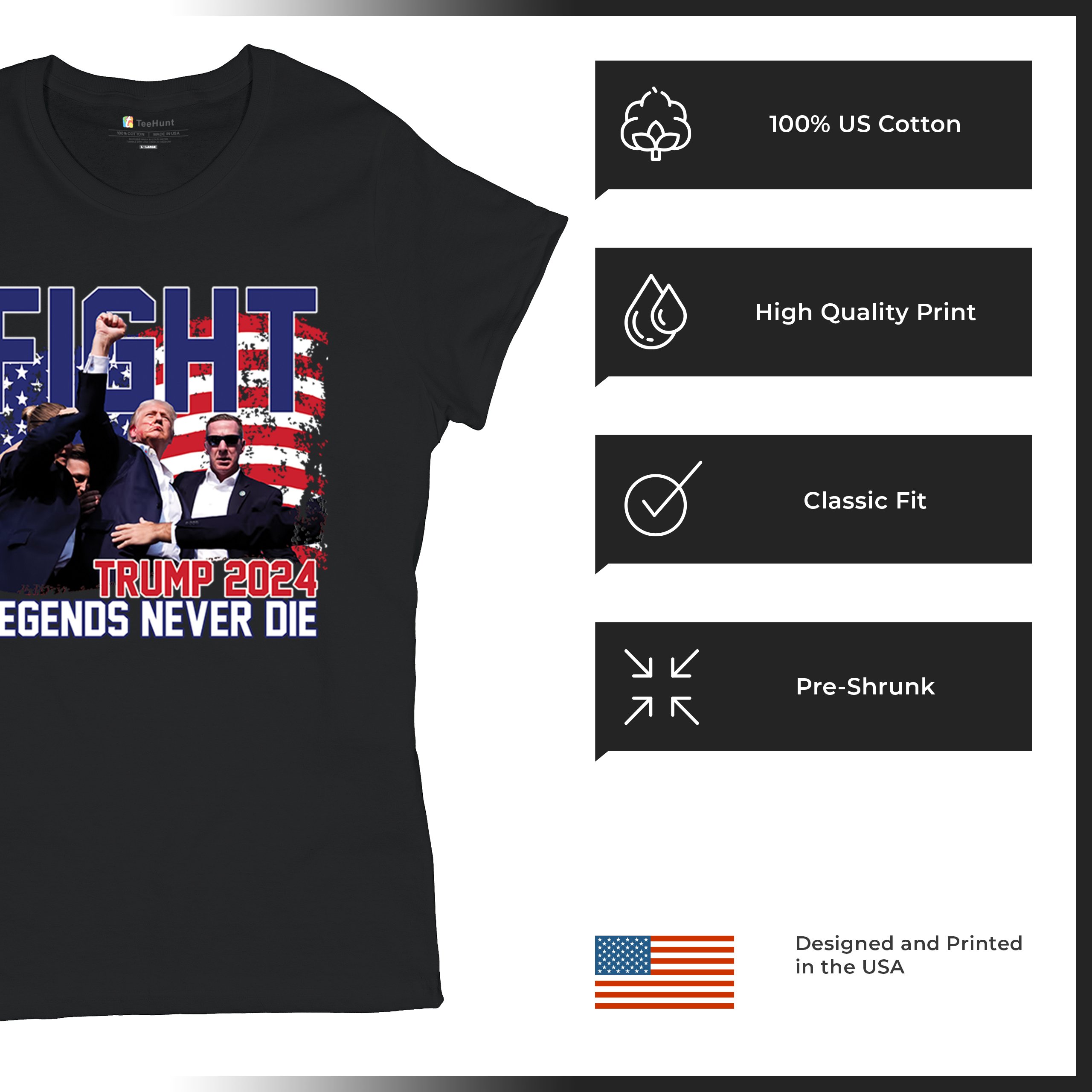 Trump 2024 Legends Never Die T-Shirt MAGA America First President Women's Tee - Picture 7 of 50